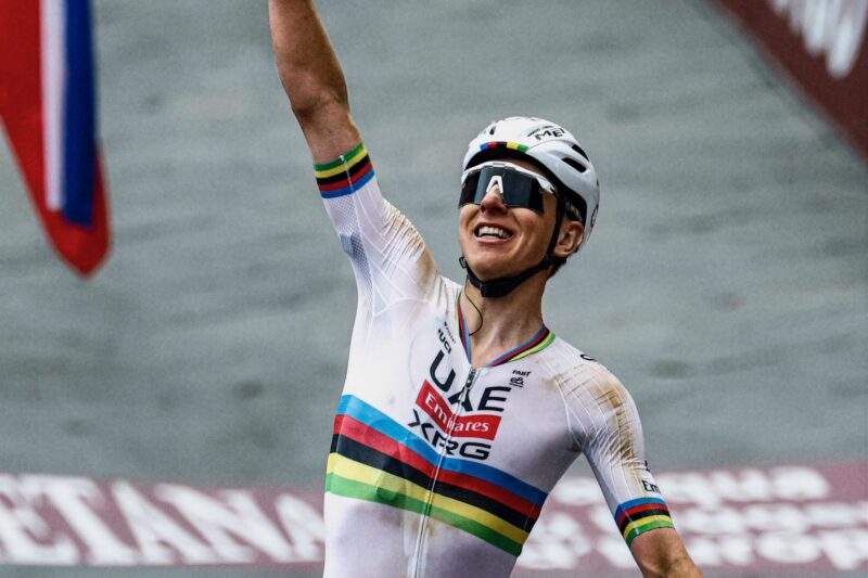 Tadej Pogačar Debuts New Scicon Sports Aeroshade 2.0 Titanium Cycling Sunglasses with Strade Bianche Victory