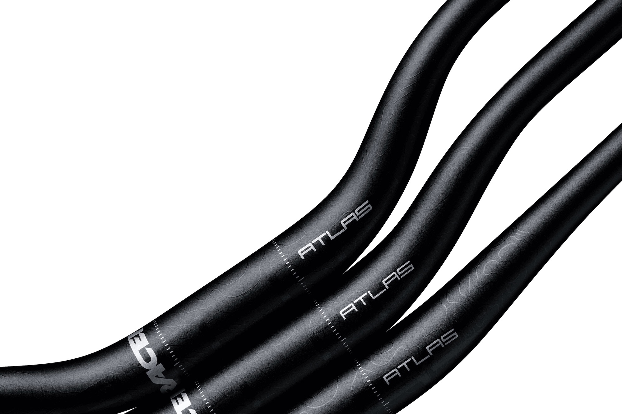 a studio image showing the three rise options for the new Race Face Atlas handlebar