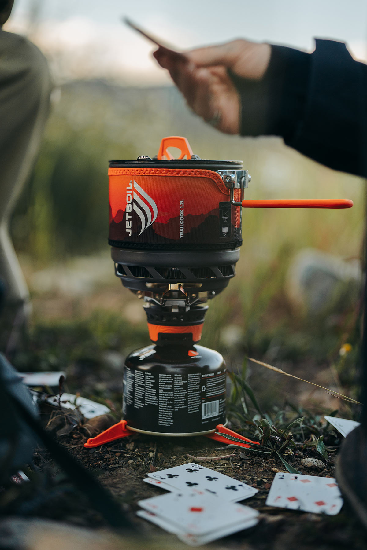 jetboil trail cook 1-2 liter camp stove being used.