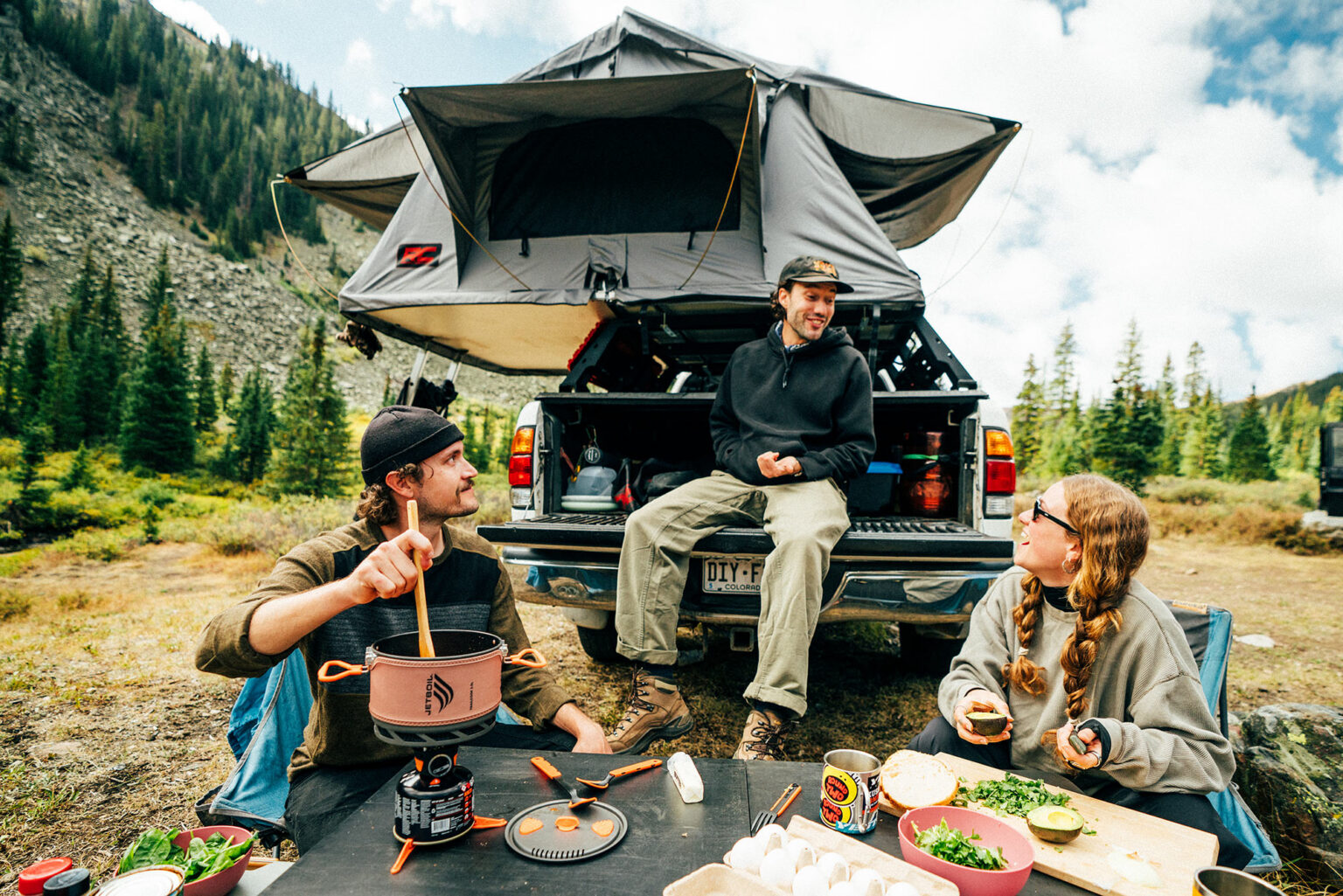 group enjoying food from jetboil trail cook 2 liter camp stove.