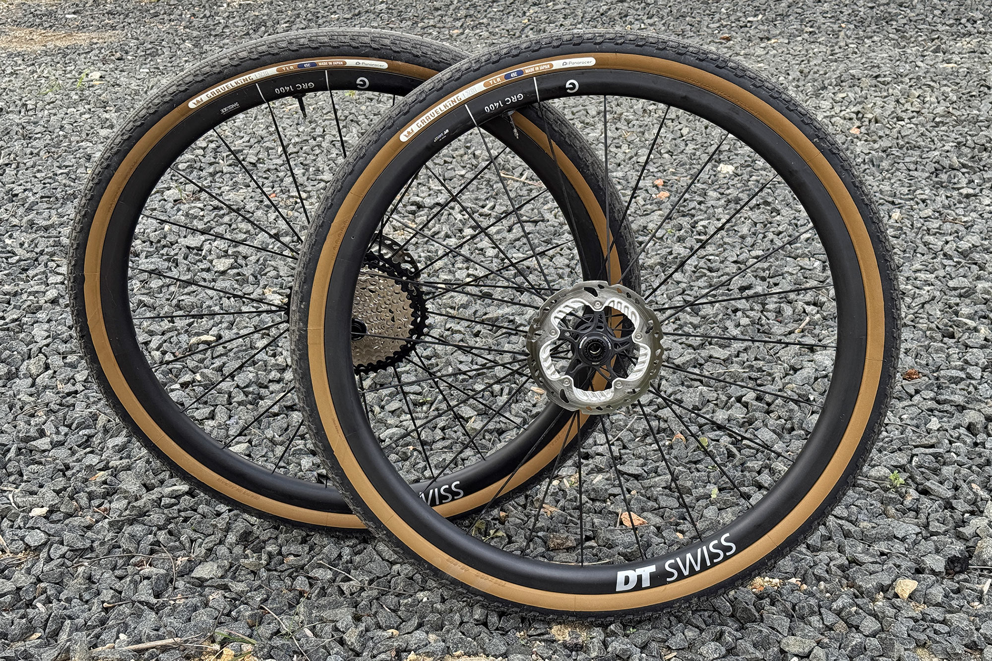 Panaracer GravelKing ZX semi-slick gravel race tire, DT Swiss GRC wheelset pair