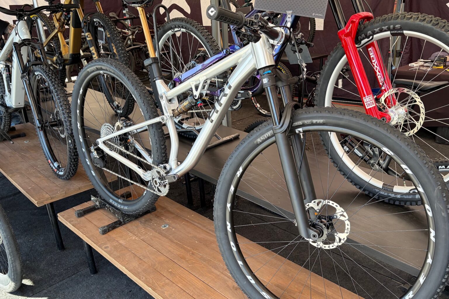 the Ari full suspension 32" prototype in the booth at Sea Otter