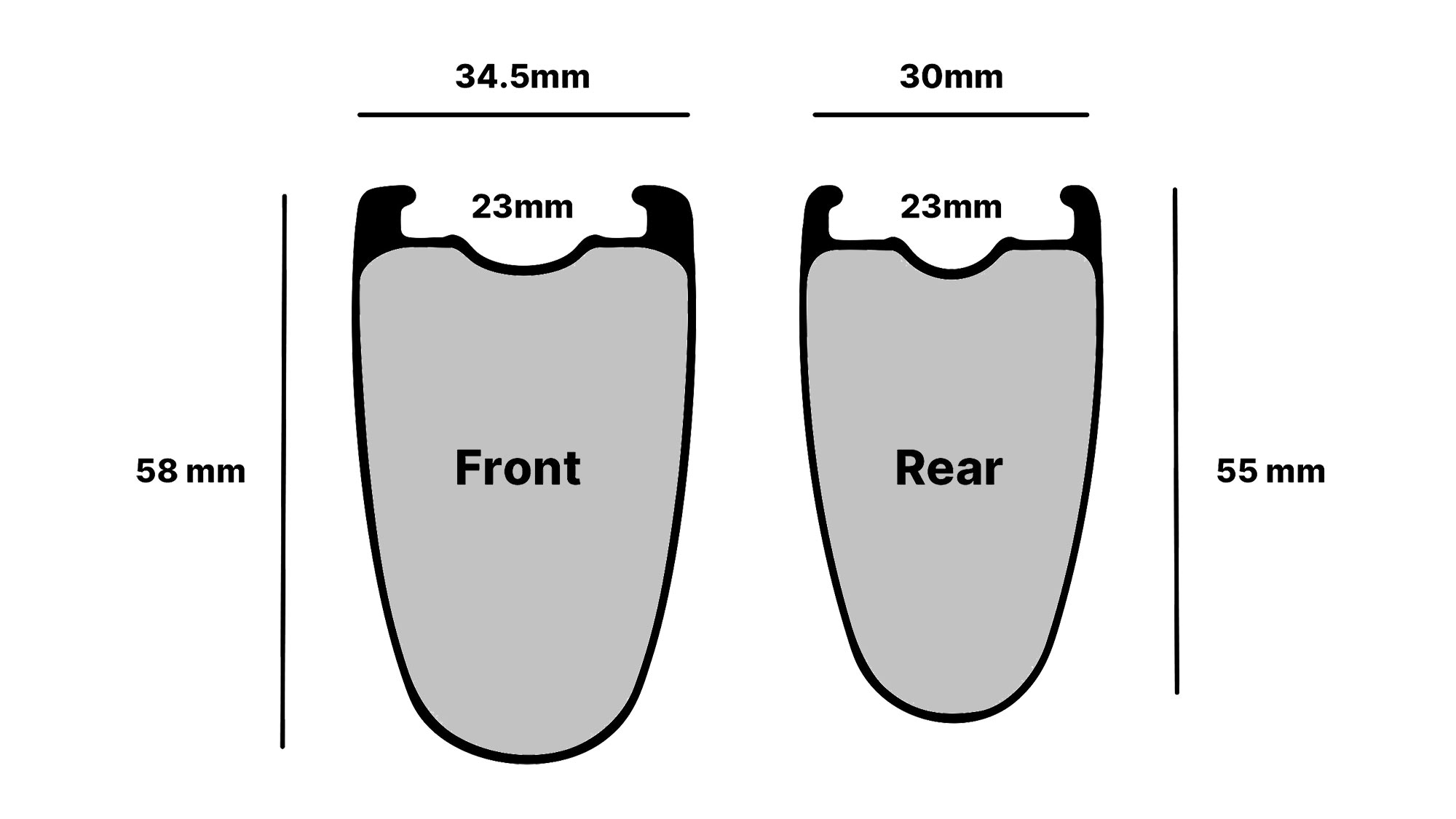 Hunt 5AM Limitless Ti_UD Carbon Spoke aero road wheels, rim sections with dimensions