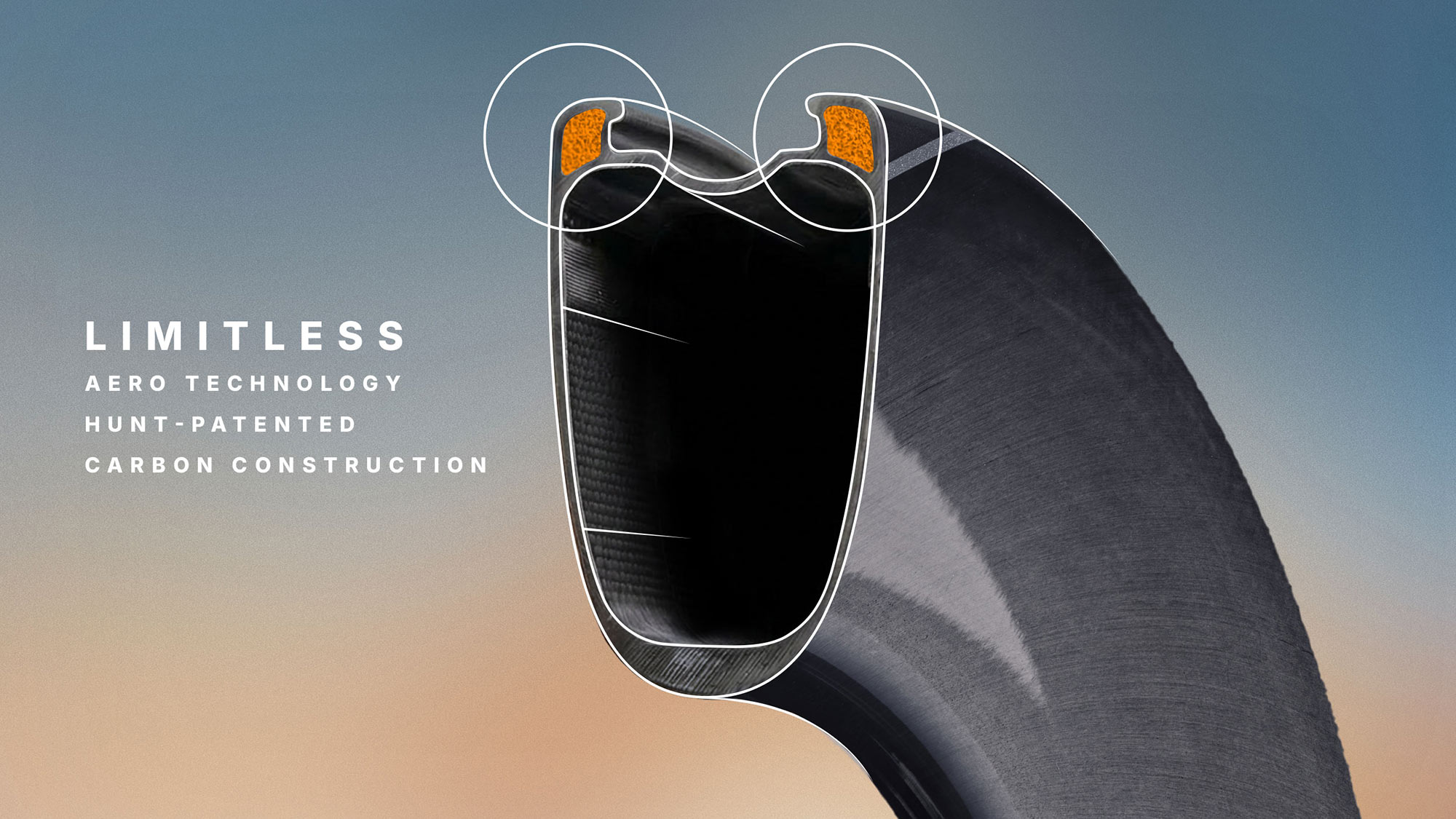 Hunt 5AM Limitless Ti_UD Carbon Spoke aero road wheels, rim tech detail