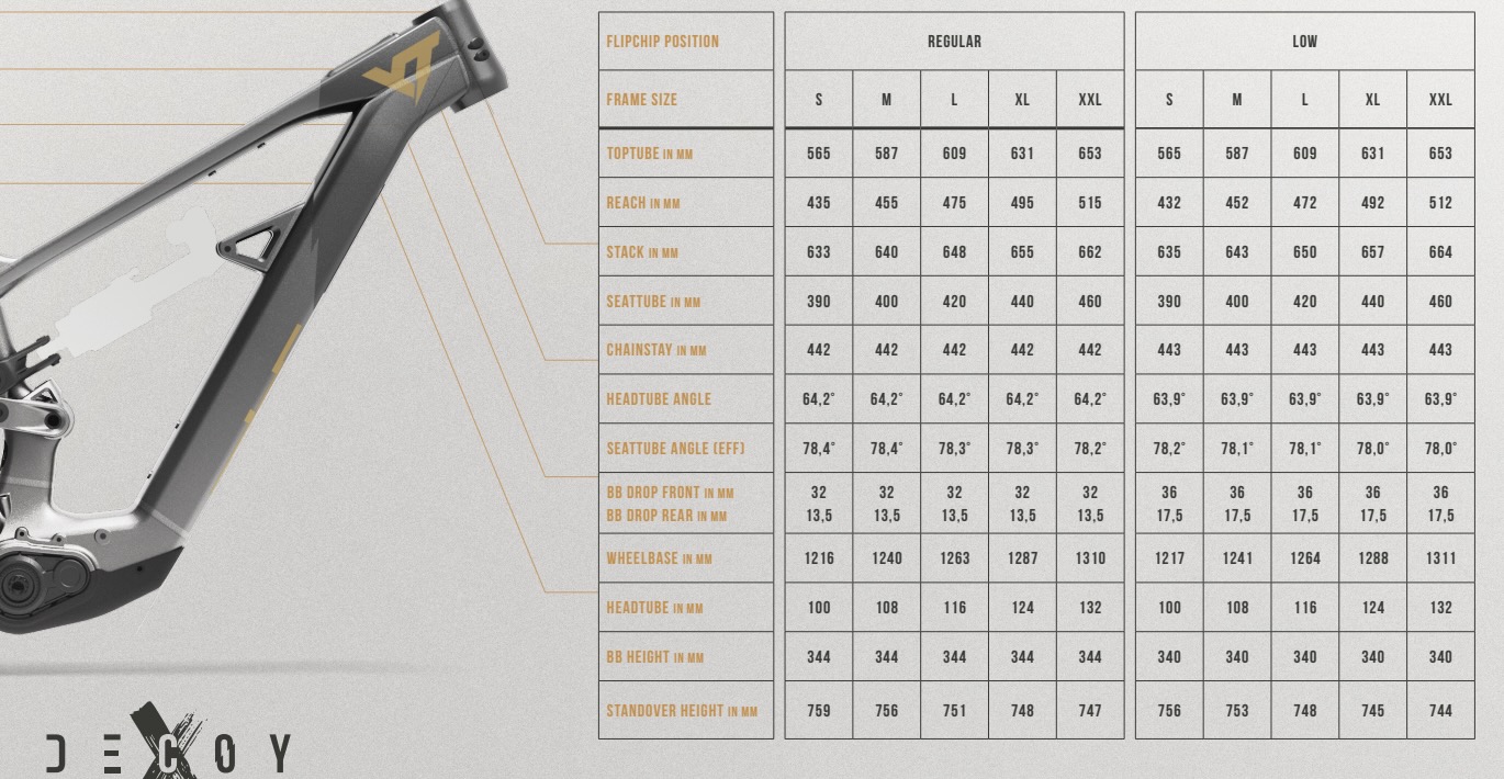 screenshot of the YT Decoy X geometry chart