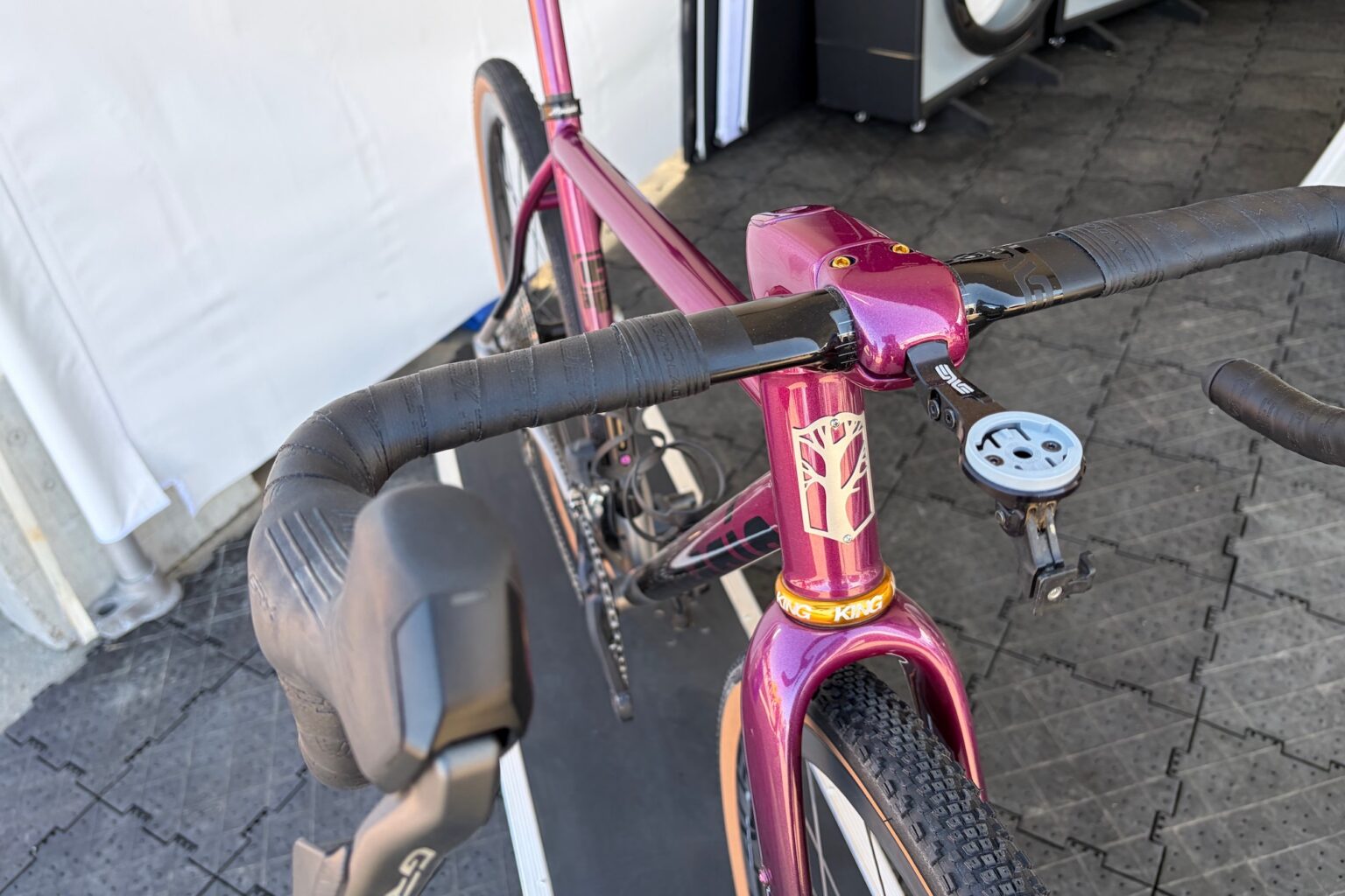 detail of the Mosaid custom painted freame in the Cadex booth