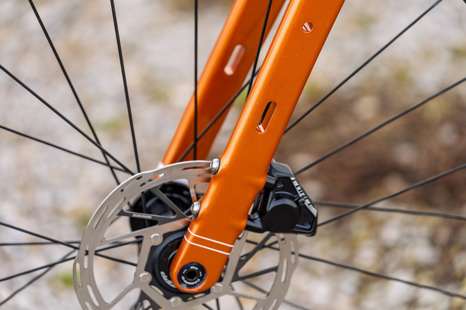 closeup details of open up 2 adventure u-turn fork.