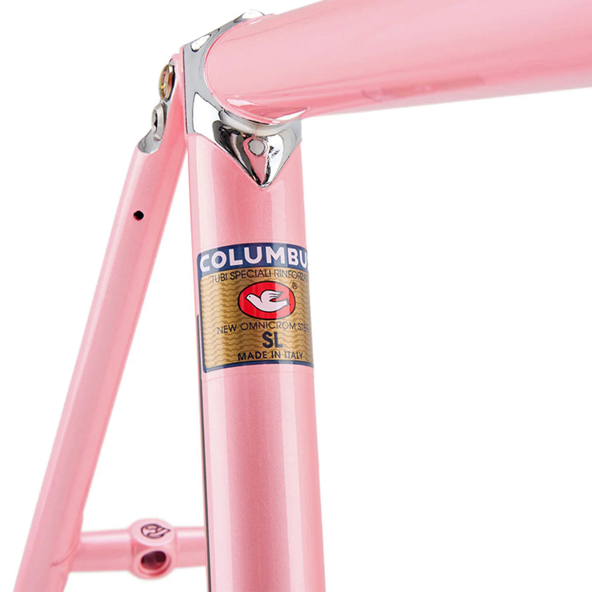 Cinelli Supercorsa lugged steel road bike details: pink Comumbus Sl tubing