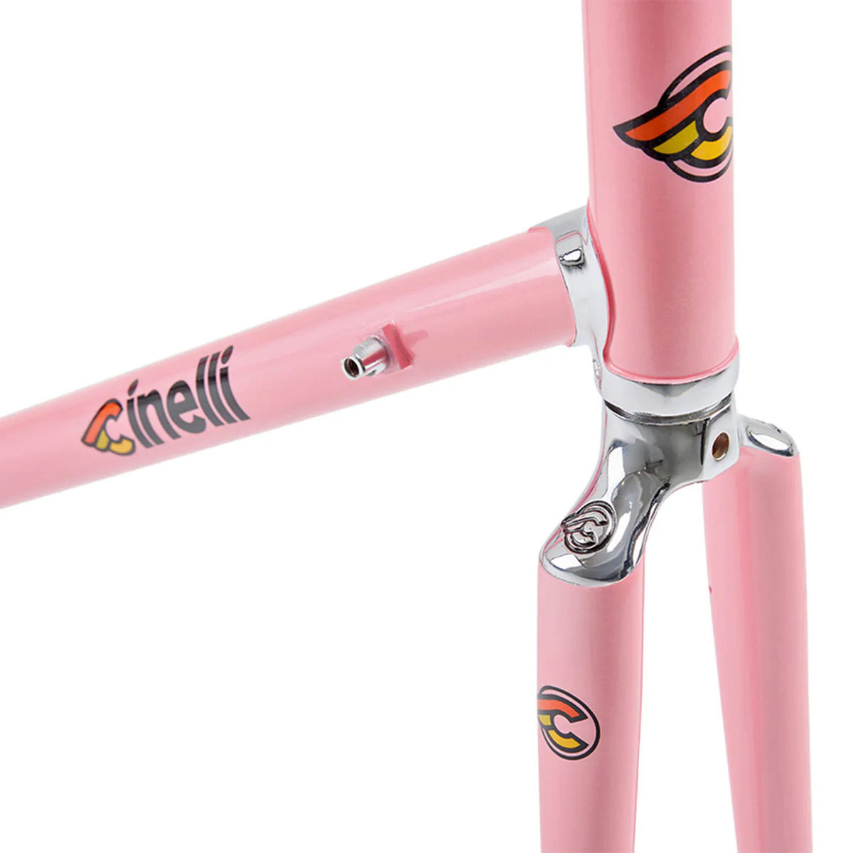 Cinelli Supercorsa lugged steel road bike details: pink fork