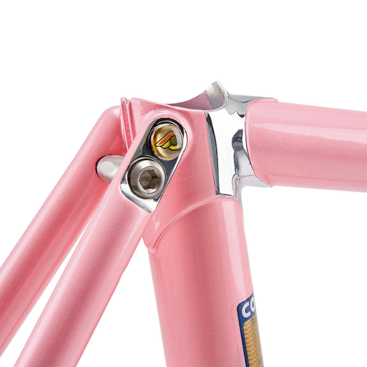 Cinelli Supercorsa lugged steel road bike details: pink seat clamp