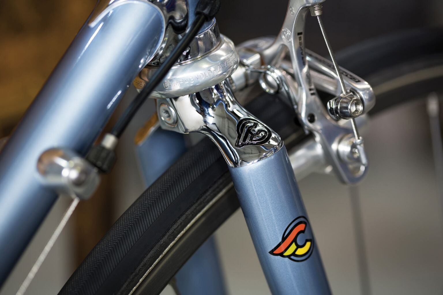 2026 Cinelli Supercorsa lugged steel road bike: chrome fork crown and brake