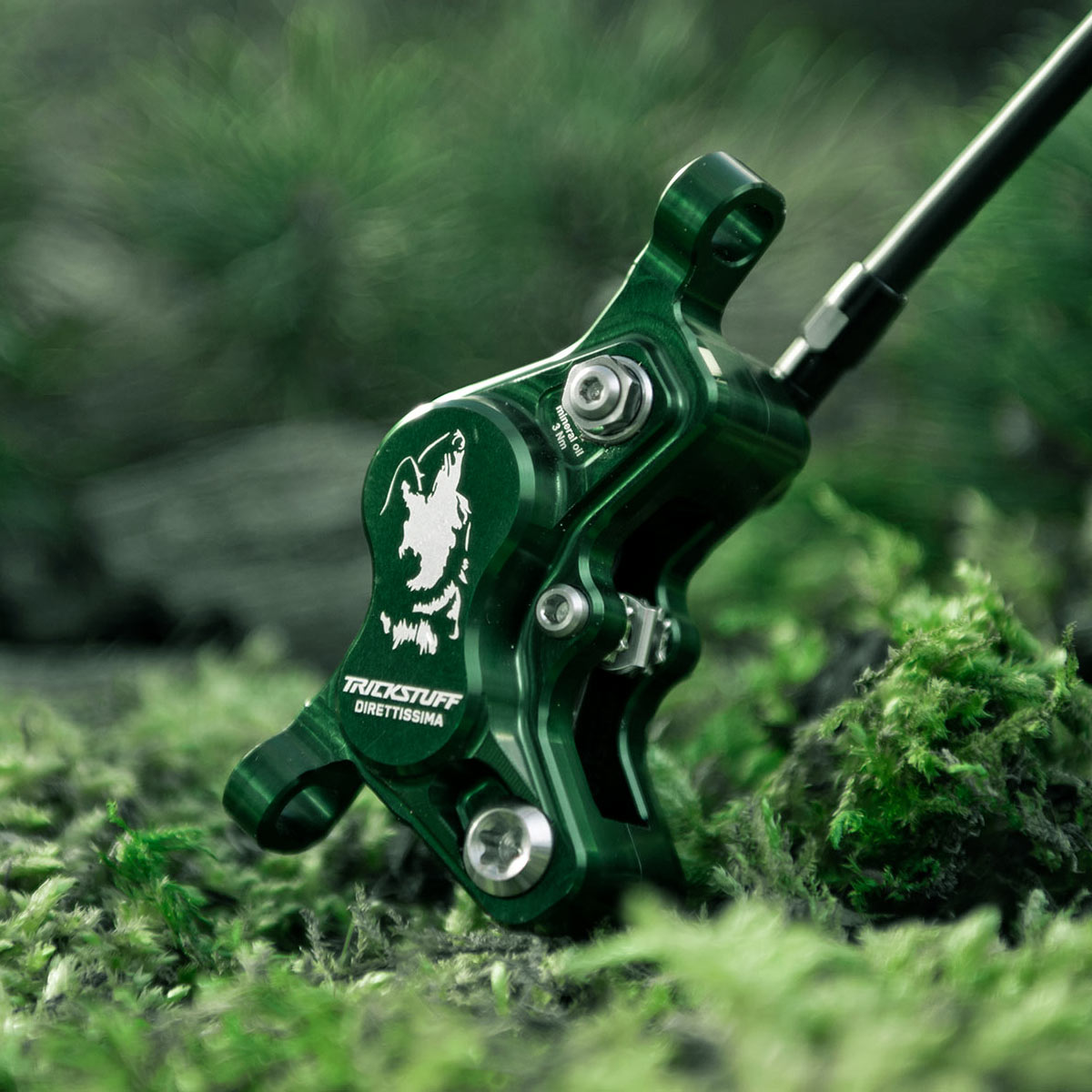 2026 Trickstuff Direttissima Forest Green limited edition MTB-bremser: frontkaliber med hylende ulv