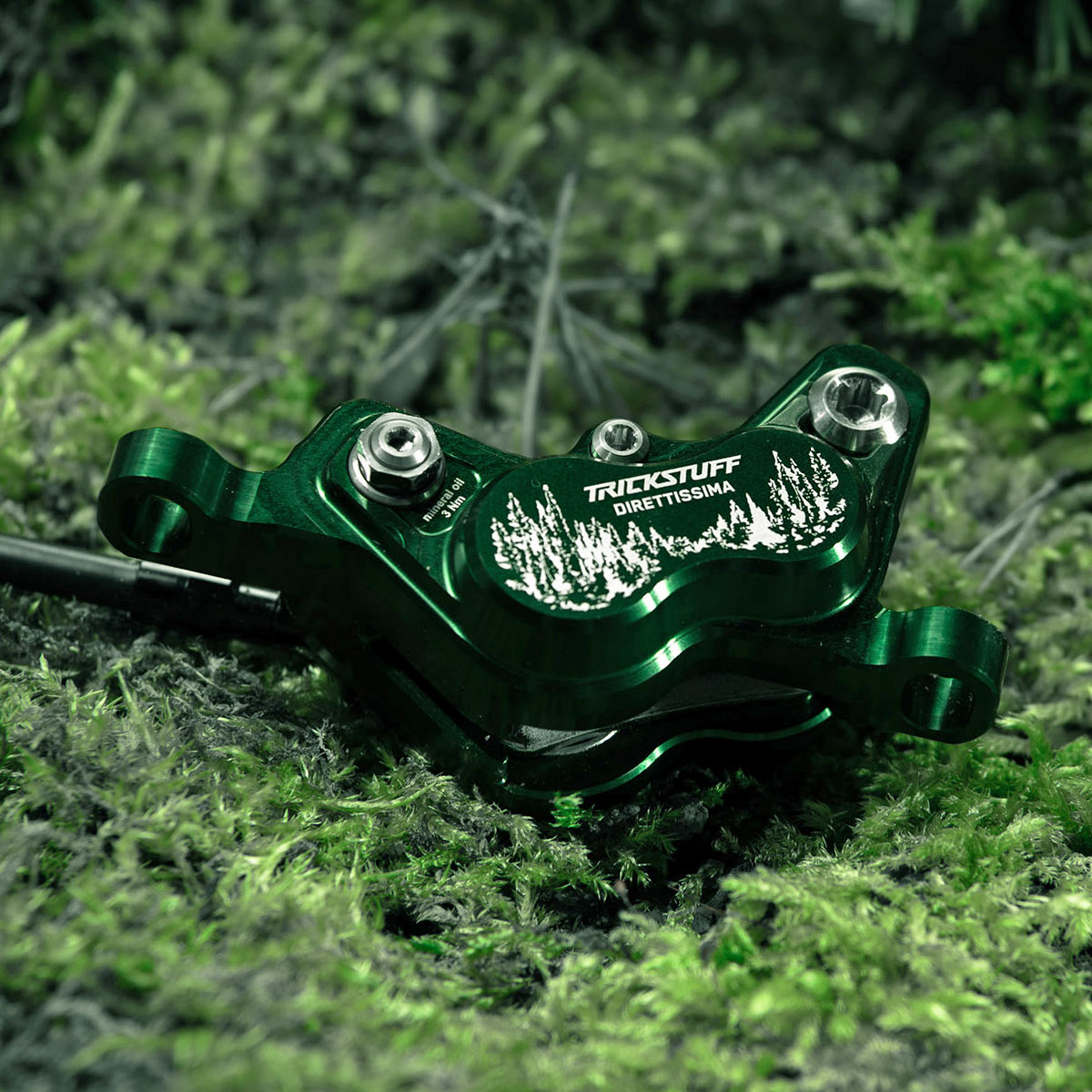 2026 Trickstuff Direttissima Forest Green limited edition MTB-bremser: bagkaliber med skovscene