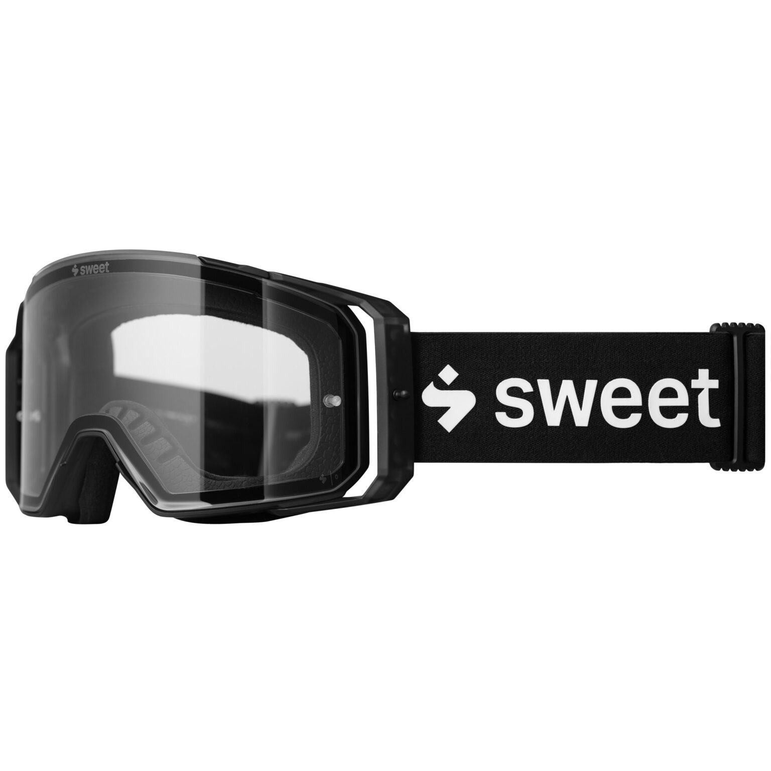 studio image of the Deckard MTB Goggle with a black frame and clear lens