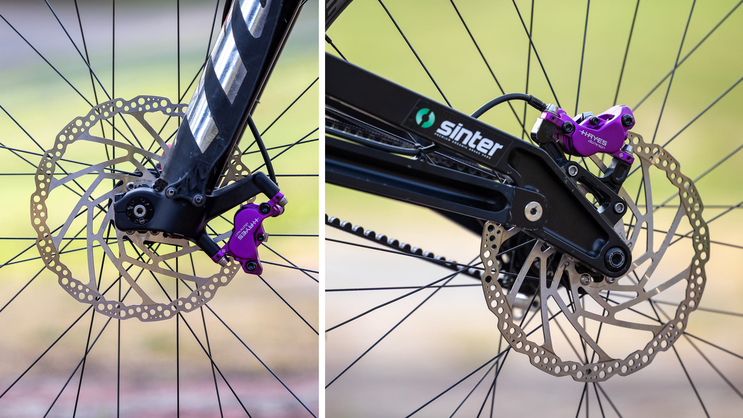 AON Gamux DH Prototype: CNC aluminum belt-drive gearbox downhill race bike, purple Hayes Dominion brakes with Sinter pads