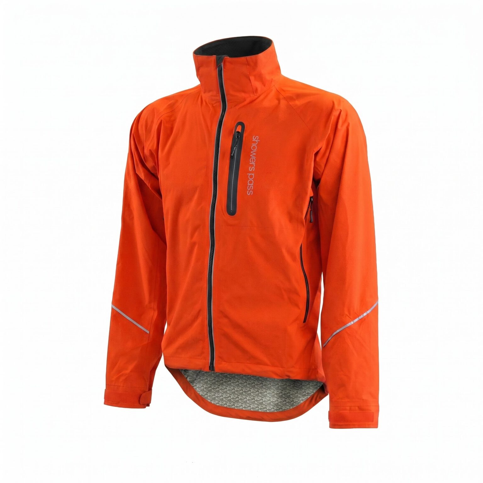 studio image of the men's Shower's Pass century Jacket in firecracker, viewed from the front.