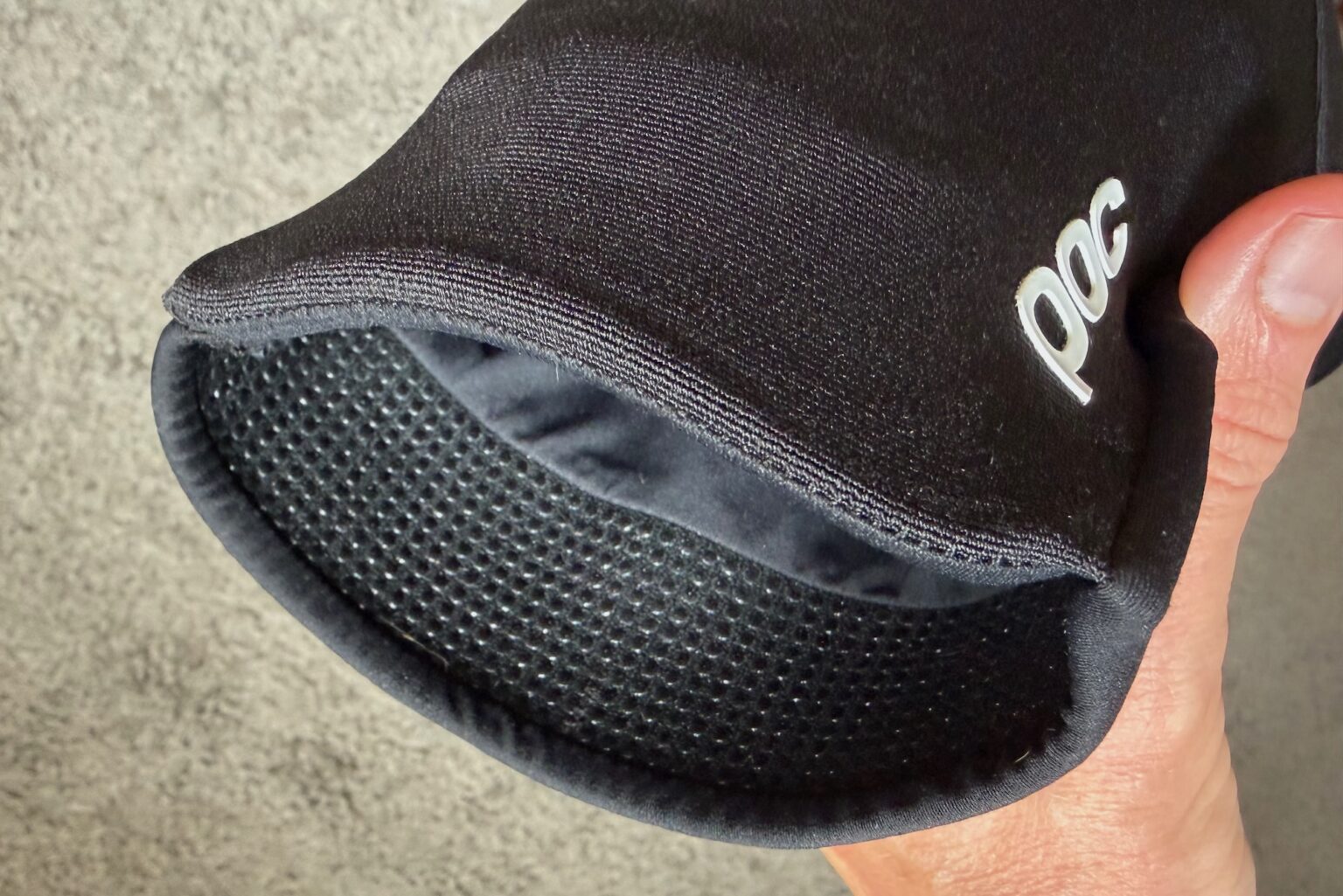 the silicone grip on the back of te lower cuff of the POC VPD Max knee pads