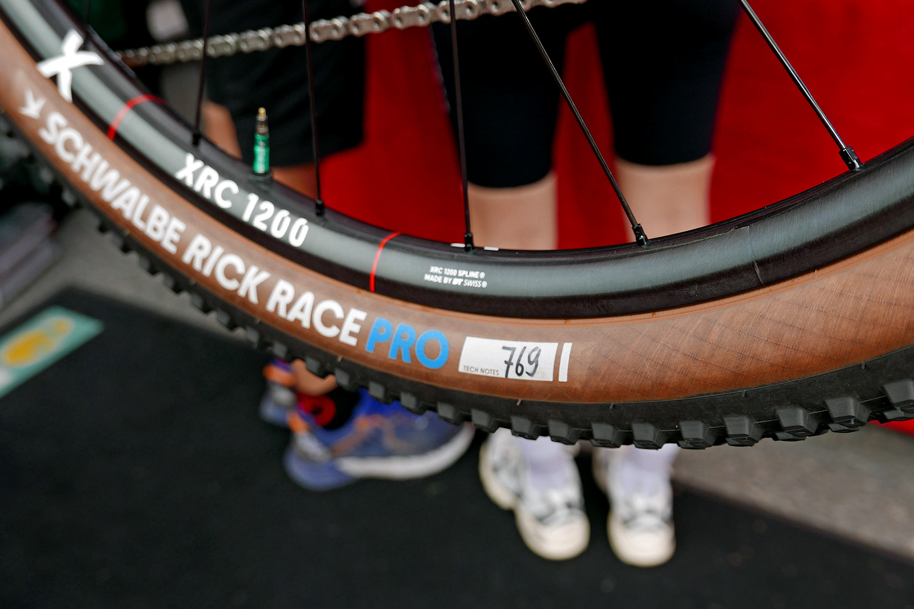prototype Schwalbe Radial XC tires at the 2026 Nove Mesto World Cup: piles of tires everywhere