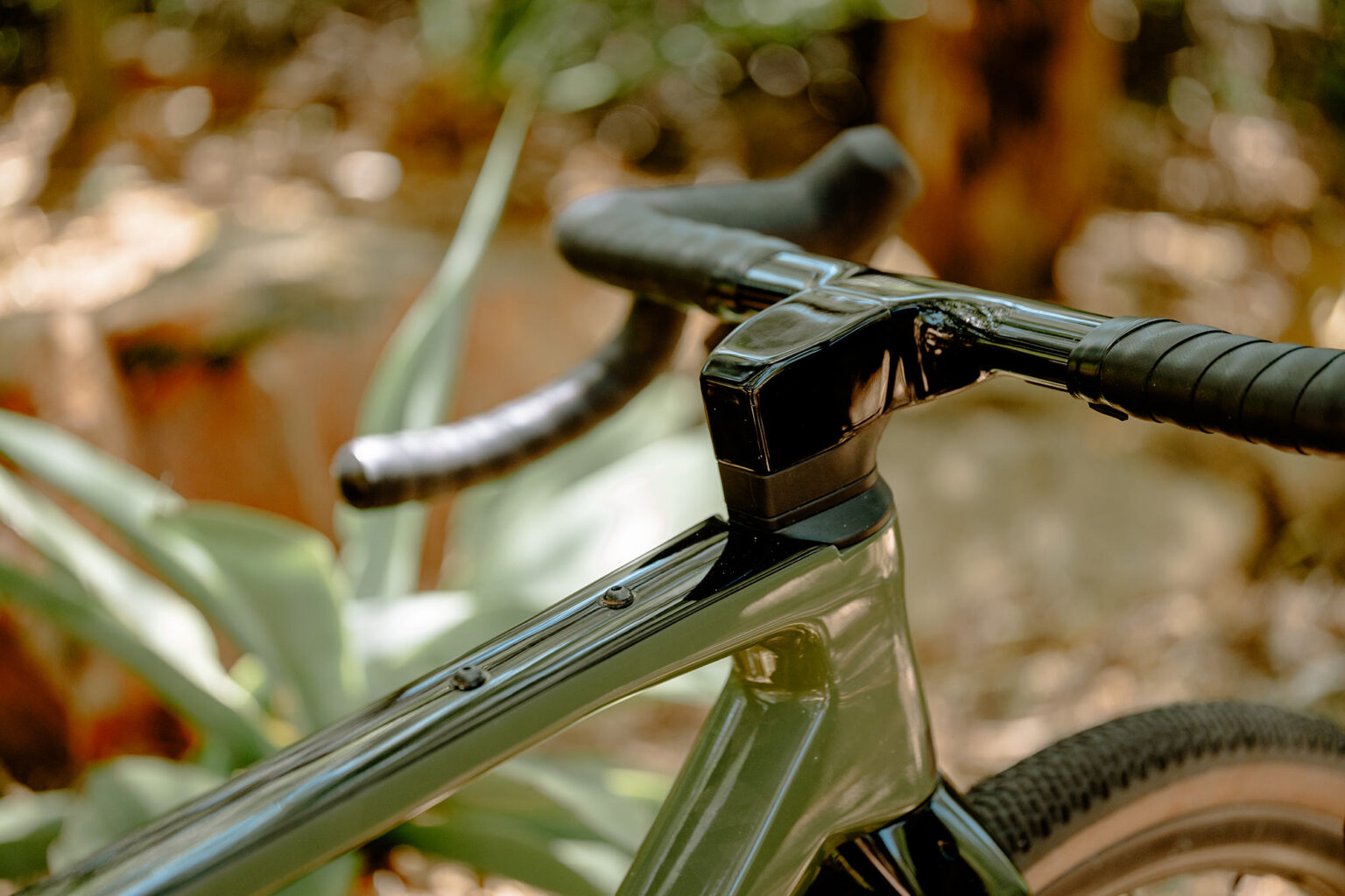 closeup details of radon regard carbon gravel bike cockpit.