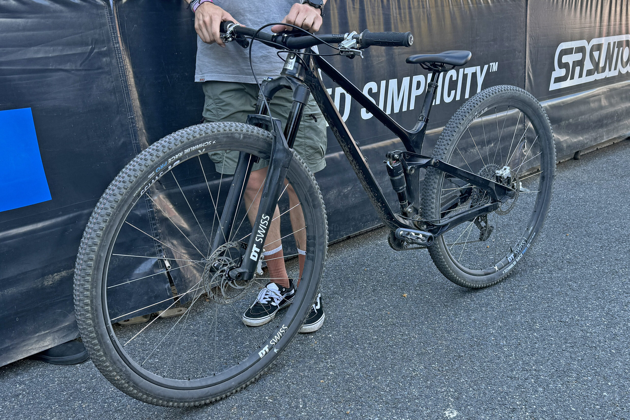 all-new prototype DT Swiss 32" XC/Trail MTB suspension fork in the pits at Nove Mesto XC World Cup