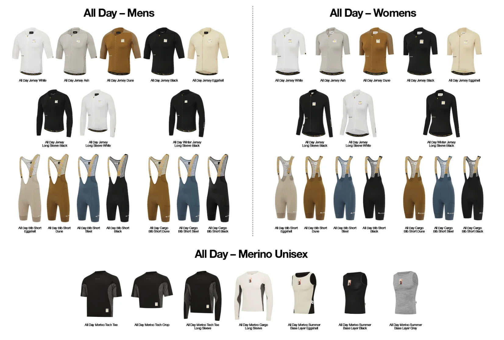 color options for attaquer all day mens and womens cycling kits.