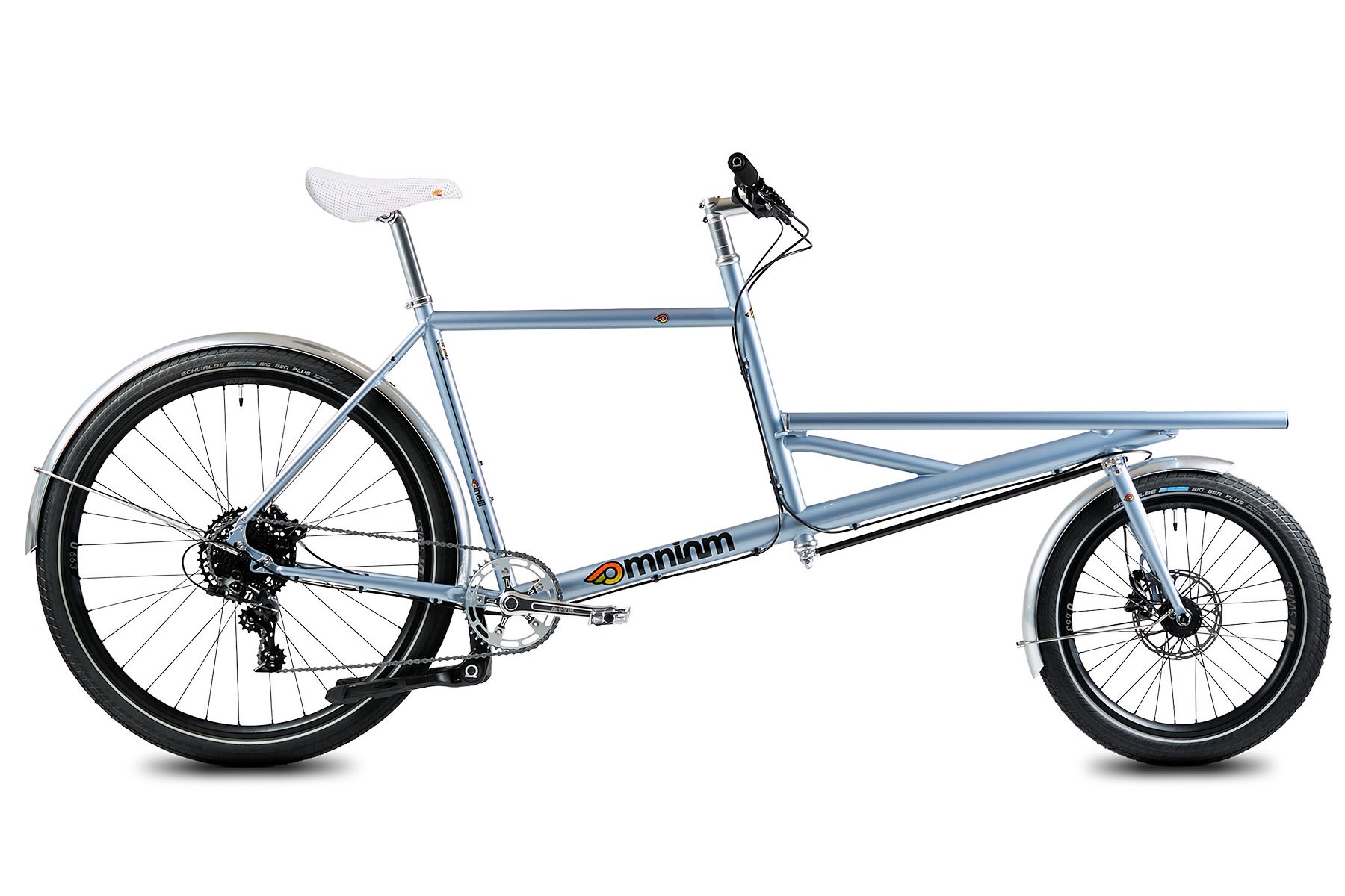 studio image of the limited edition OMNIUM x Cinelli Supercargo bike with the white saddle