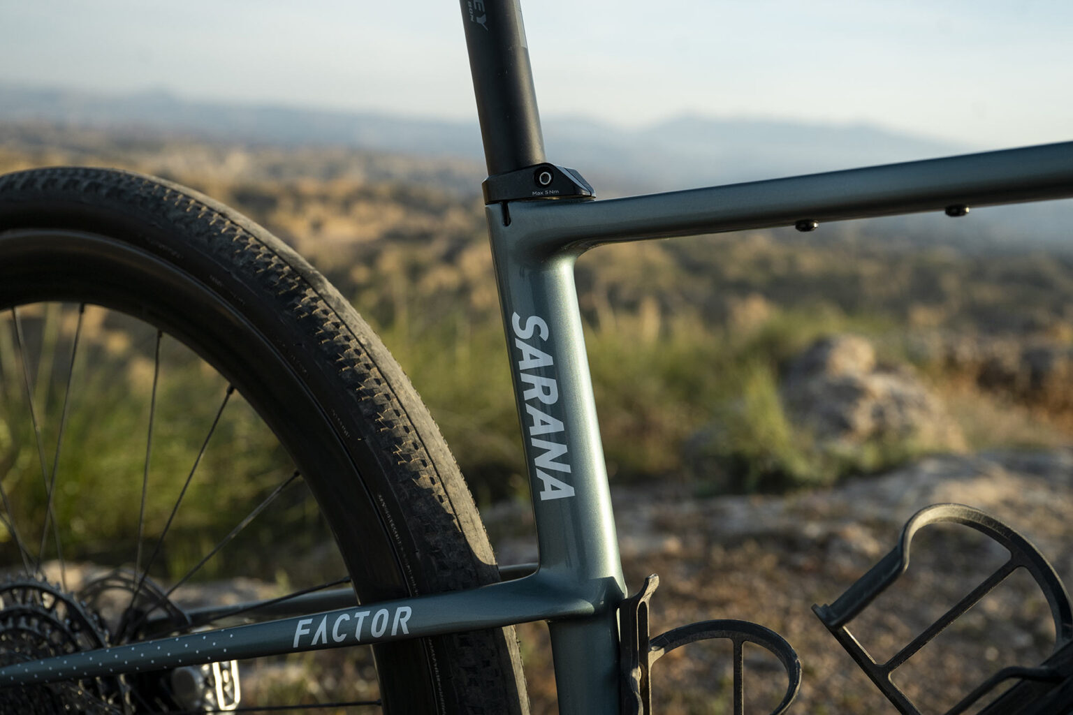 closeup detail of factor sarana gravel bike seatpost cluster.