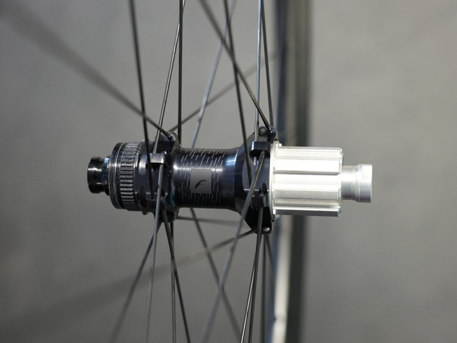closeup details of hubs on fulcrum rapid red carbon gravel wheels.
