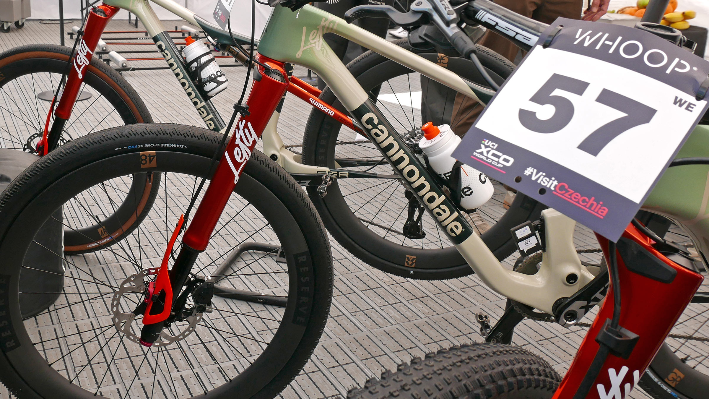 prototype Cannondale Factory Racing team Lefty Nueve 1-legged, upside-down XC forks at 2026 Nove Mesto World Cup: revised crown & damper controls