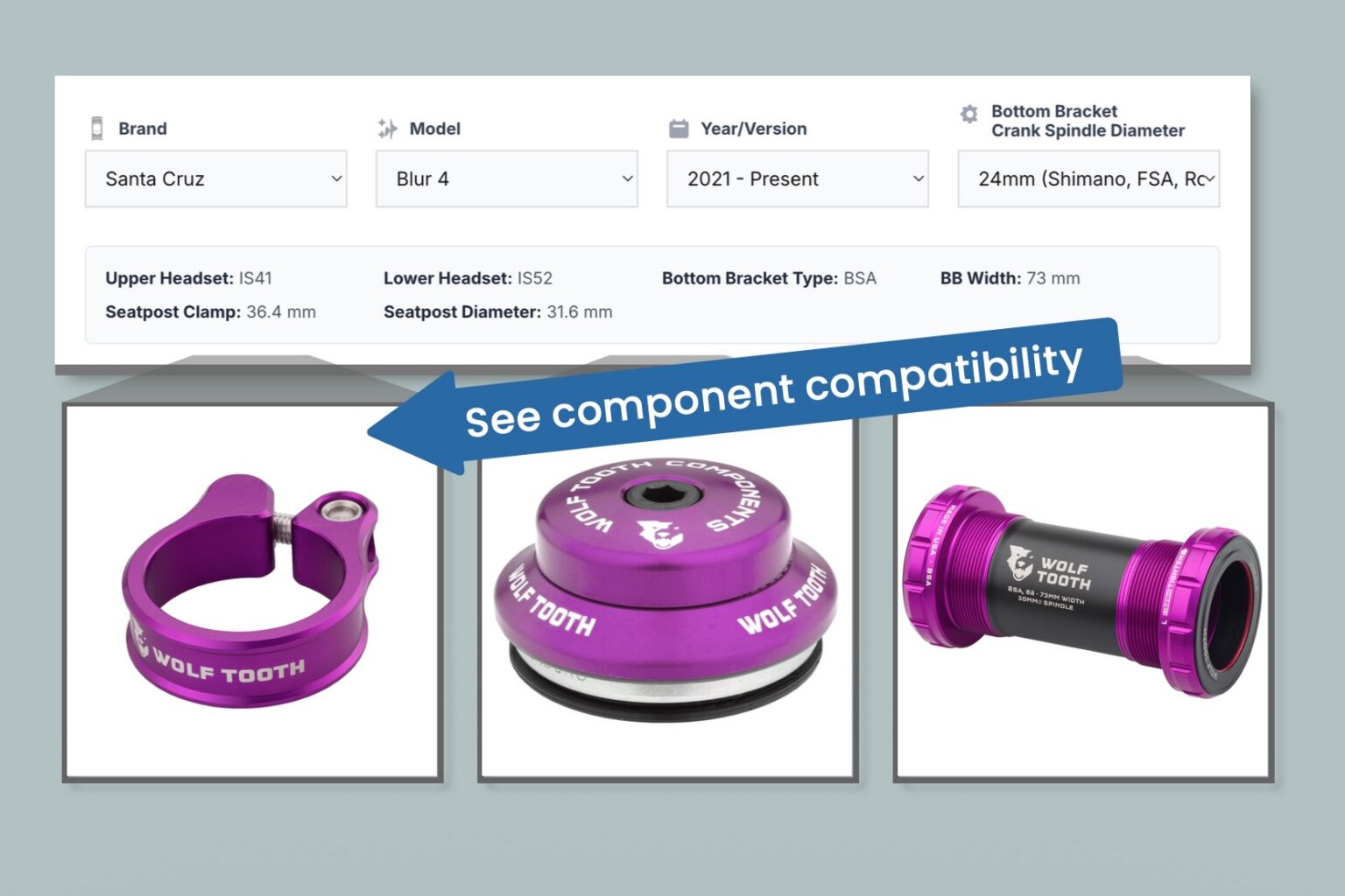 image of the parts finder from the wolf tooth marketing email