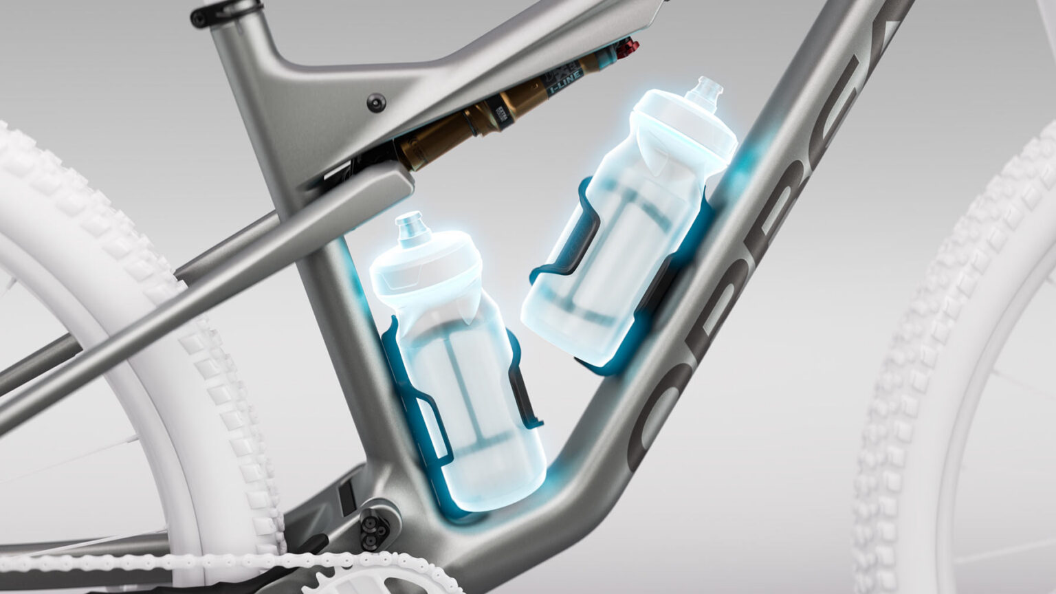 2027 orbea oiz shown with two water bottles.