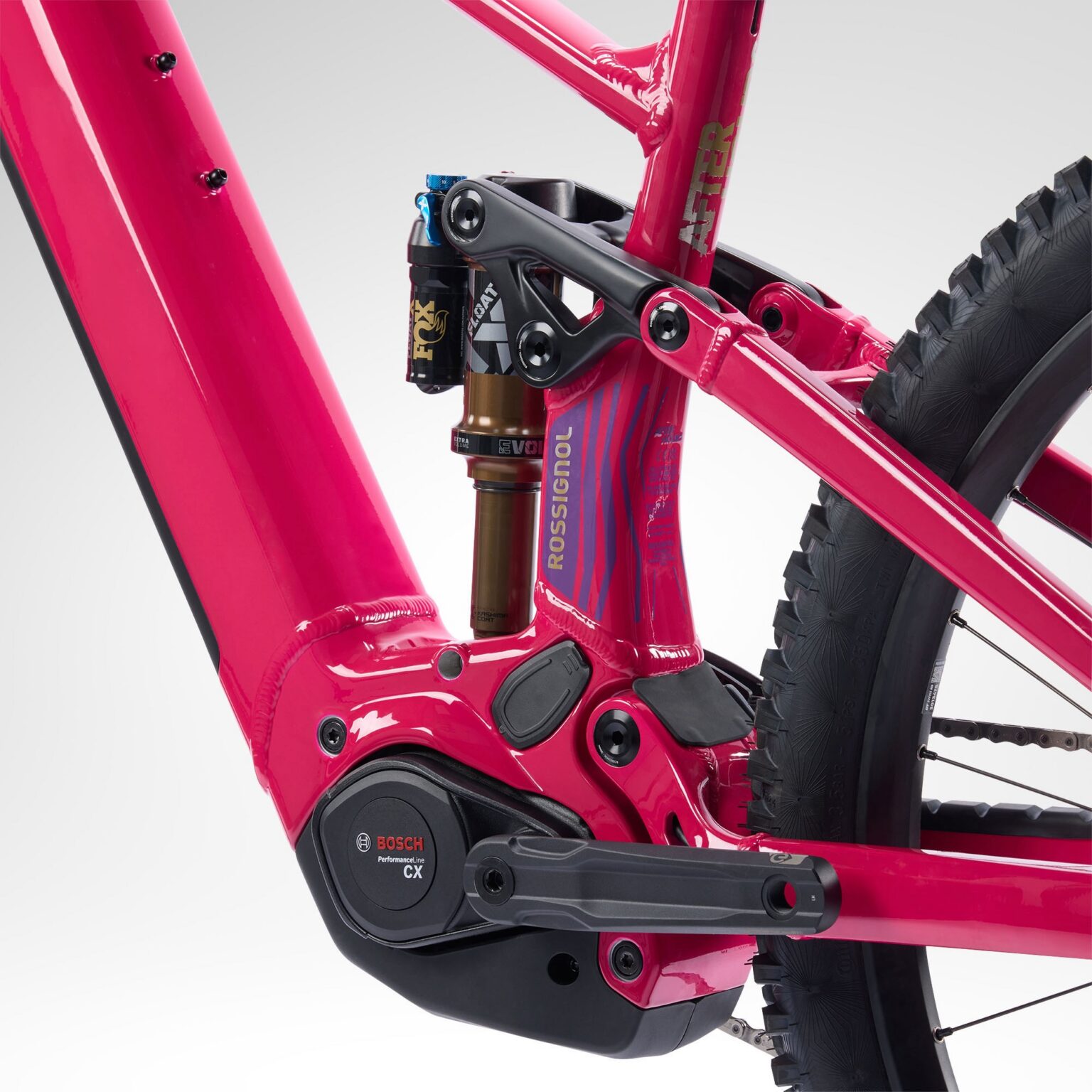 studio image of the After Hours eMTB showing the Bosch CX drive unit