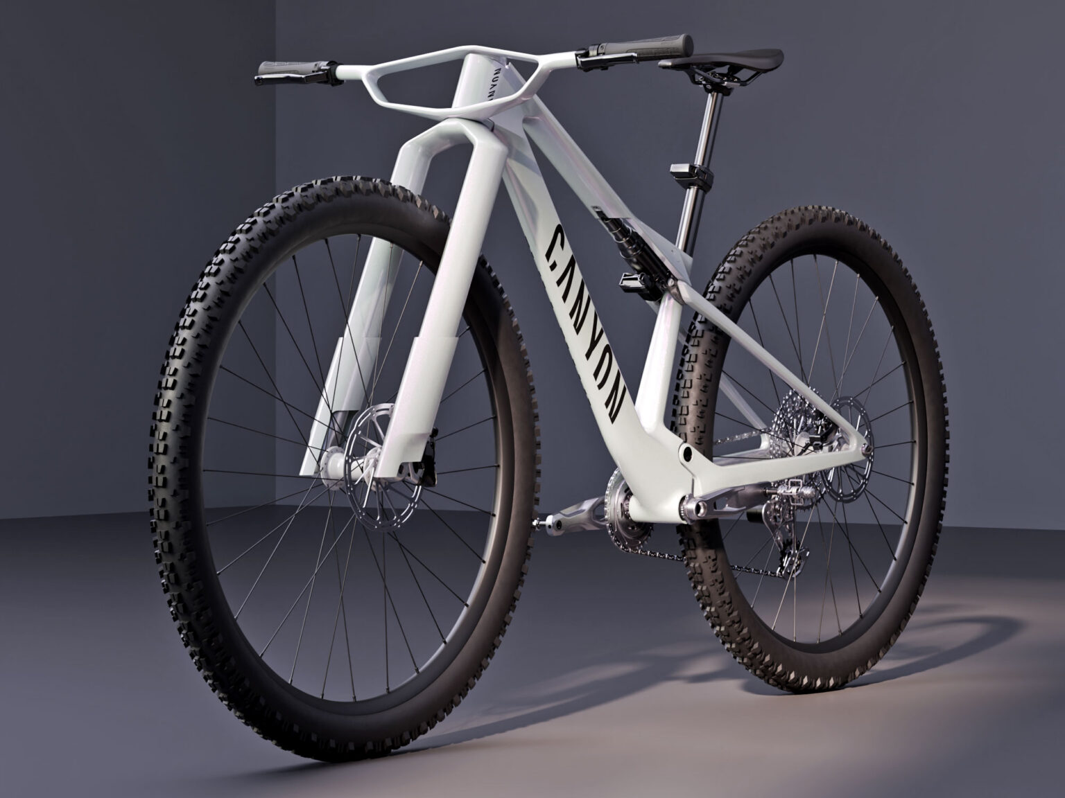 Canyon Lux Era aero 32" Bicicletta concettuale XC; Prototipo di mountain bike con manubrio ad ala biplano: NDS angolato