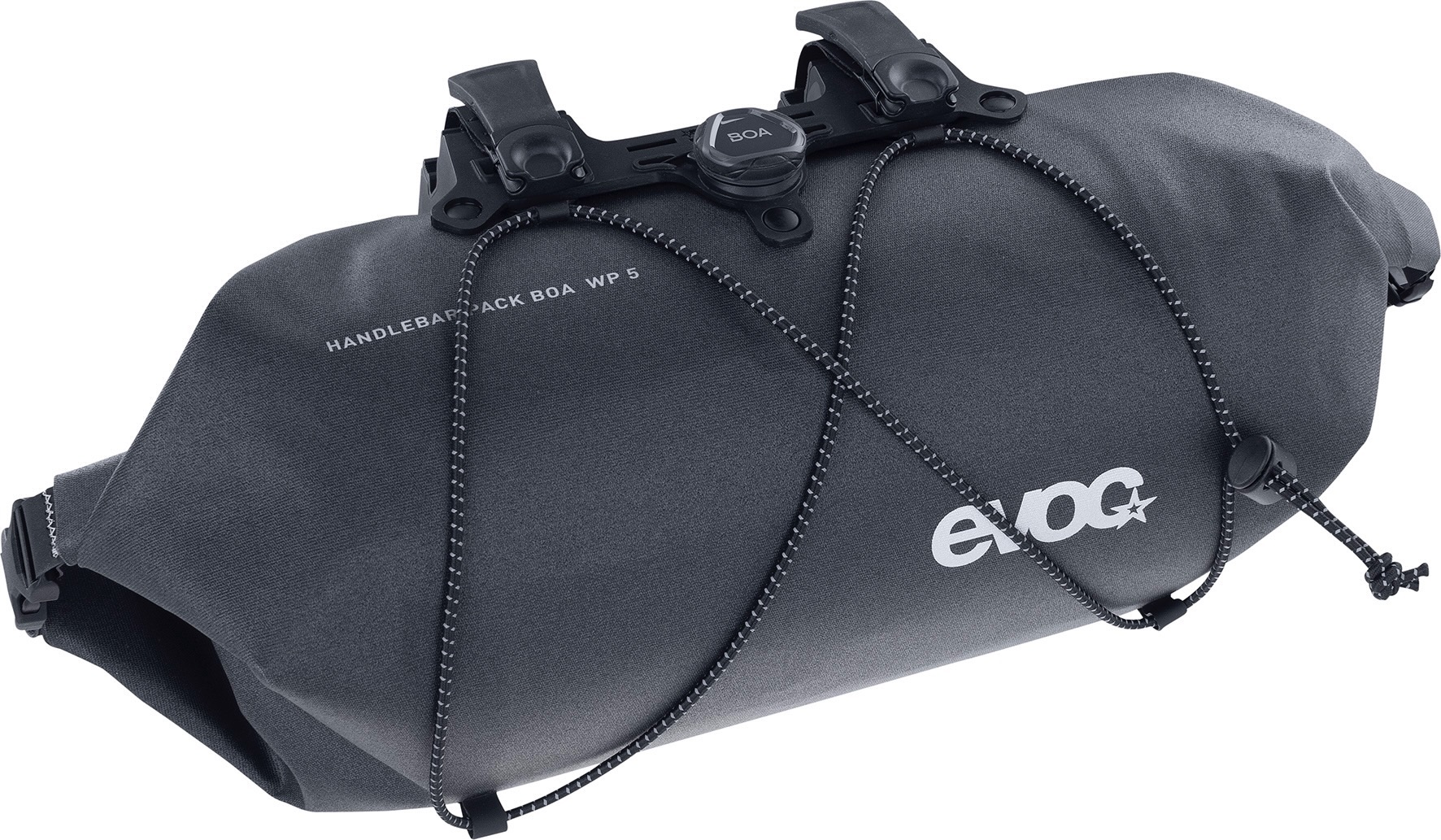 studio image of the front of the Evoc handlebar pack BOA WP 5 in black