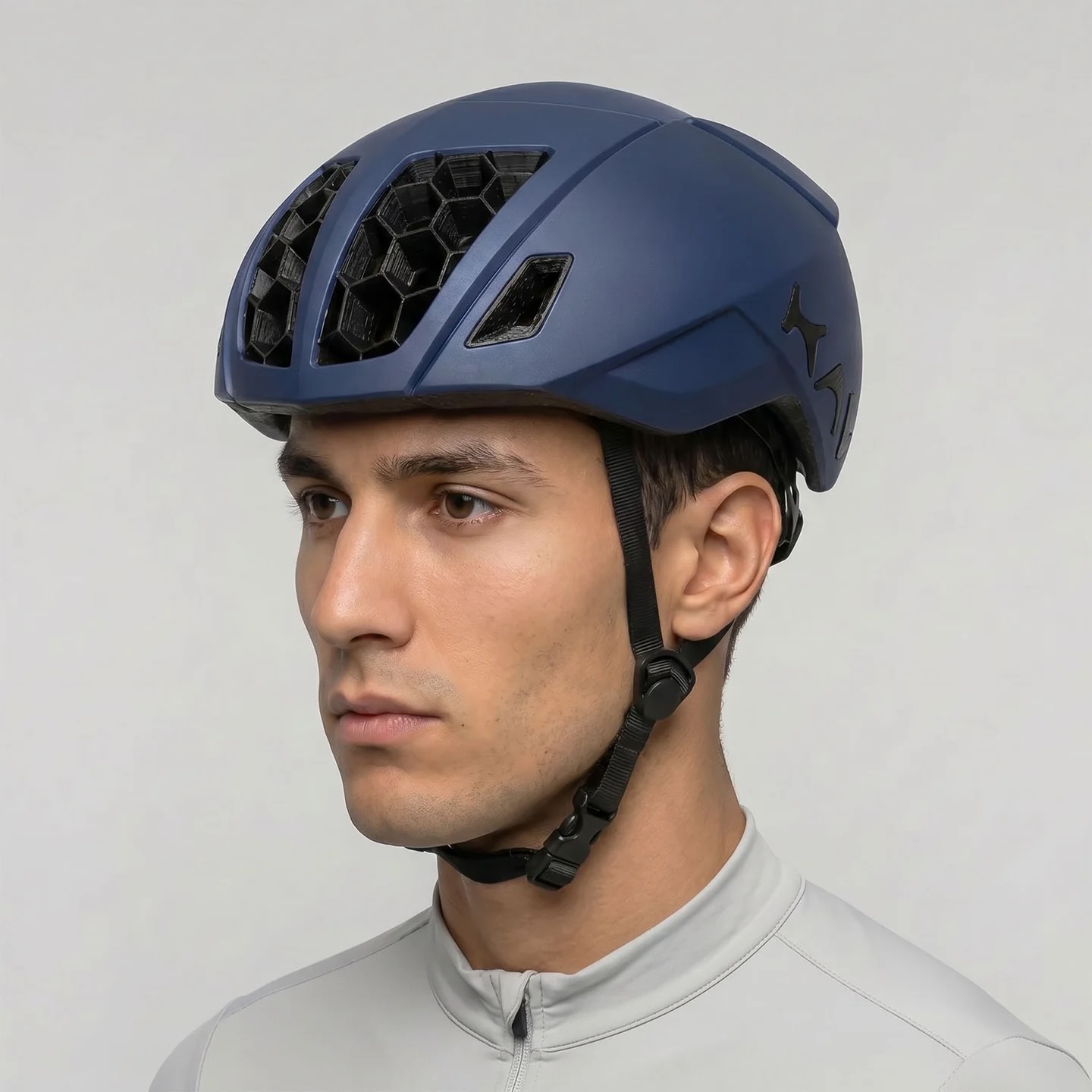 studio image of a mane wearing the KAV Silvo in blue