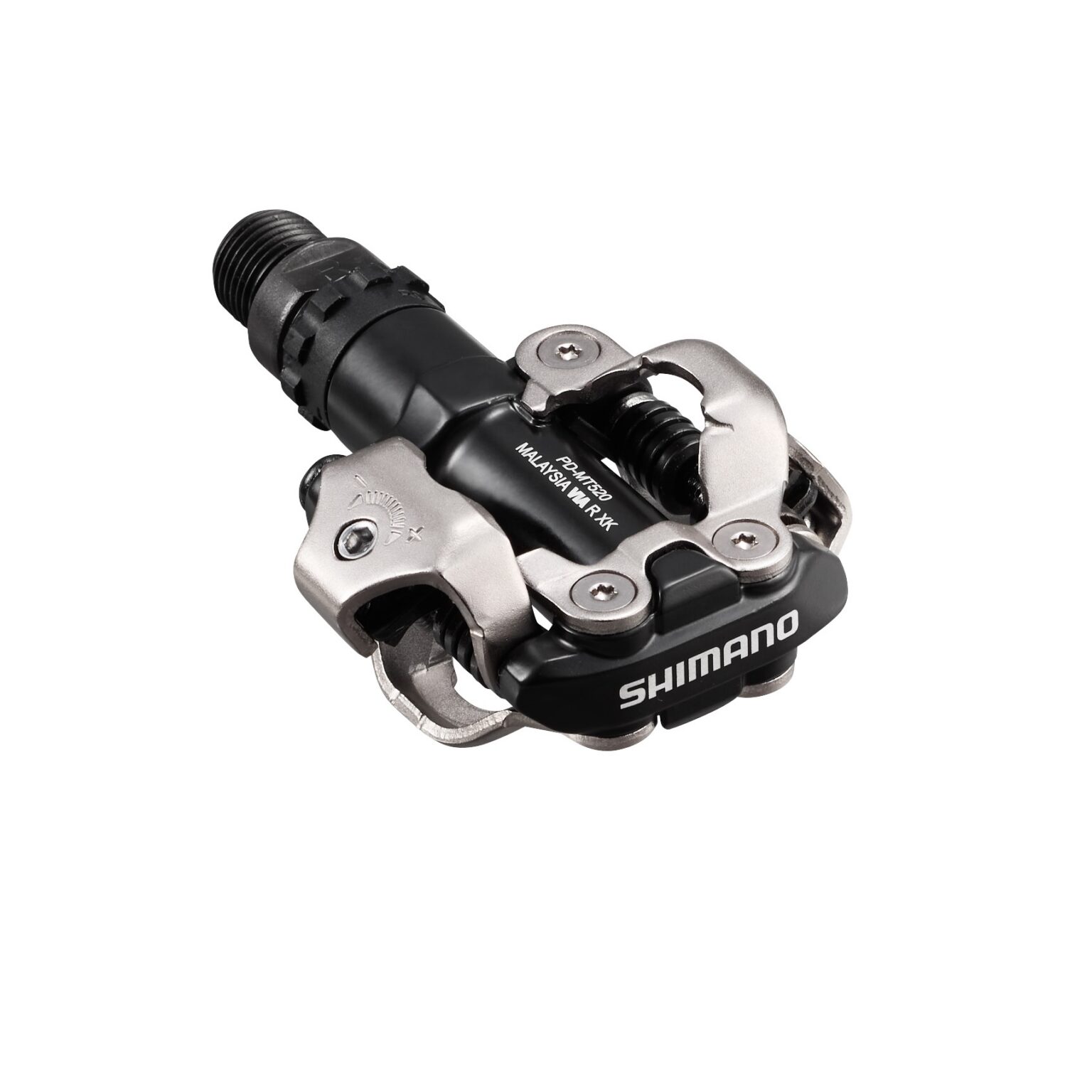 studio image of the Shimano MT520 pedal in black, viewed from above at an angle.