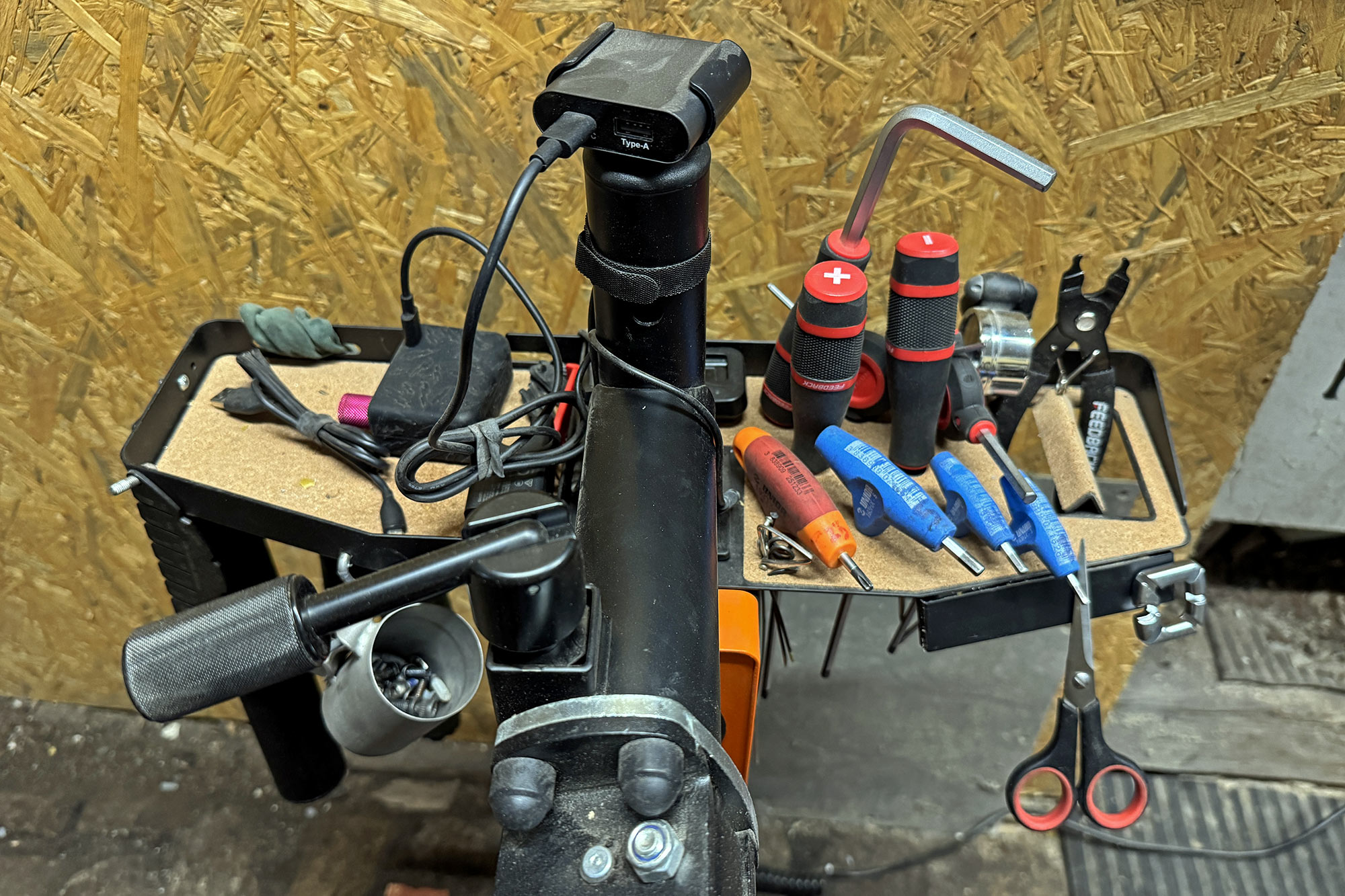 Remco Bike Lift electric telescoping bicycle repair stand: customized tool holder