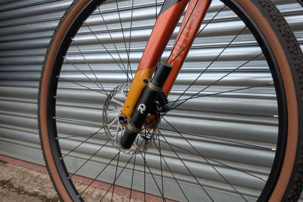 the Rimpact TMD gravel mounted to the fork of a gravel bike.
