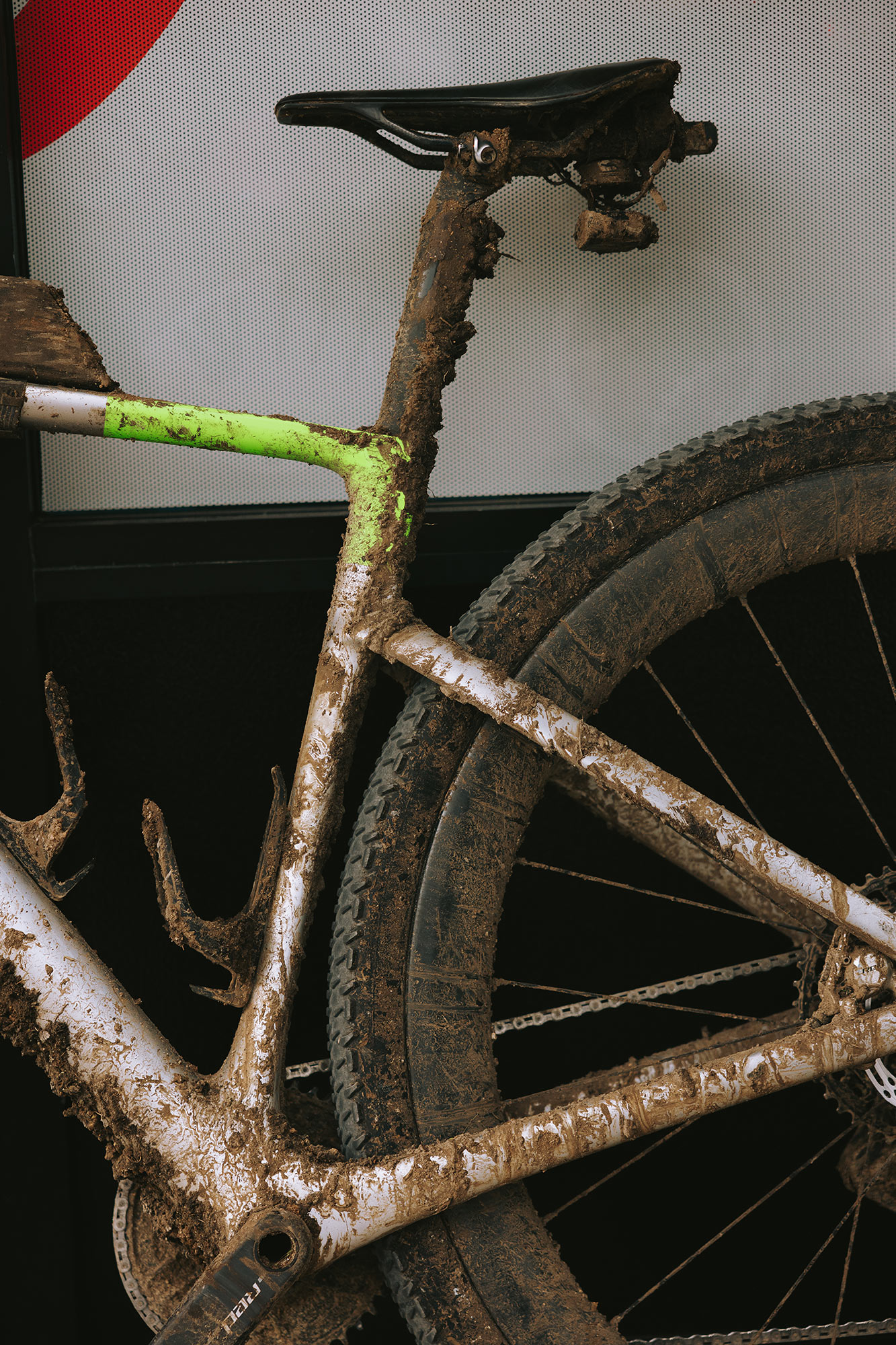 prototype Scott Addict Gravel RC 32" bike of 2026 UNBOUND XL winner Robin Gemperle, mud fest