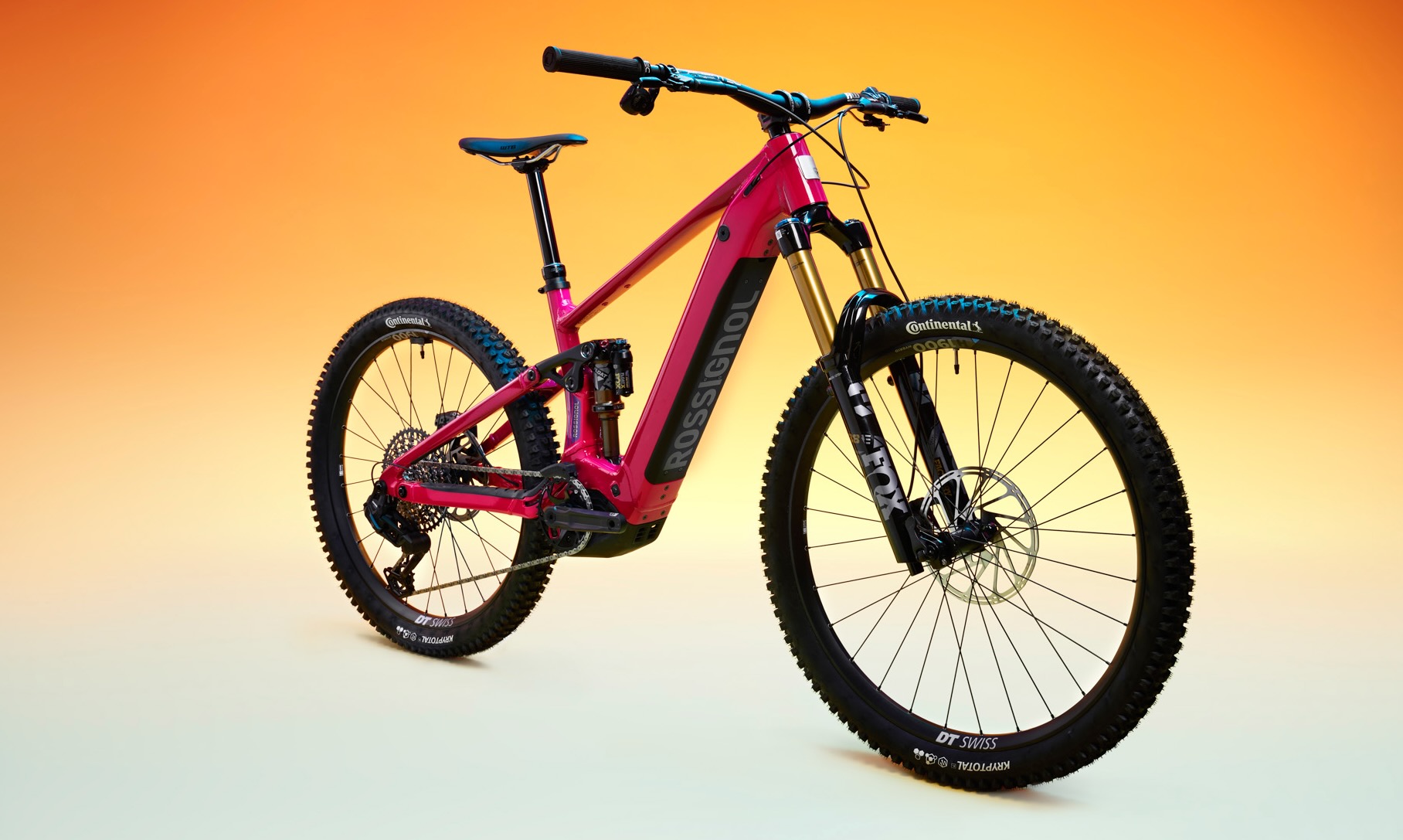 glamorous profile shot of the After Hours eMTB with a colorful background.