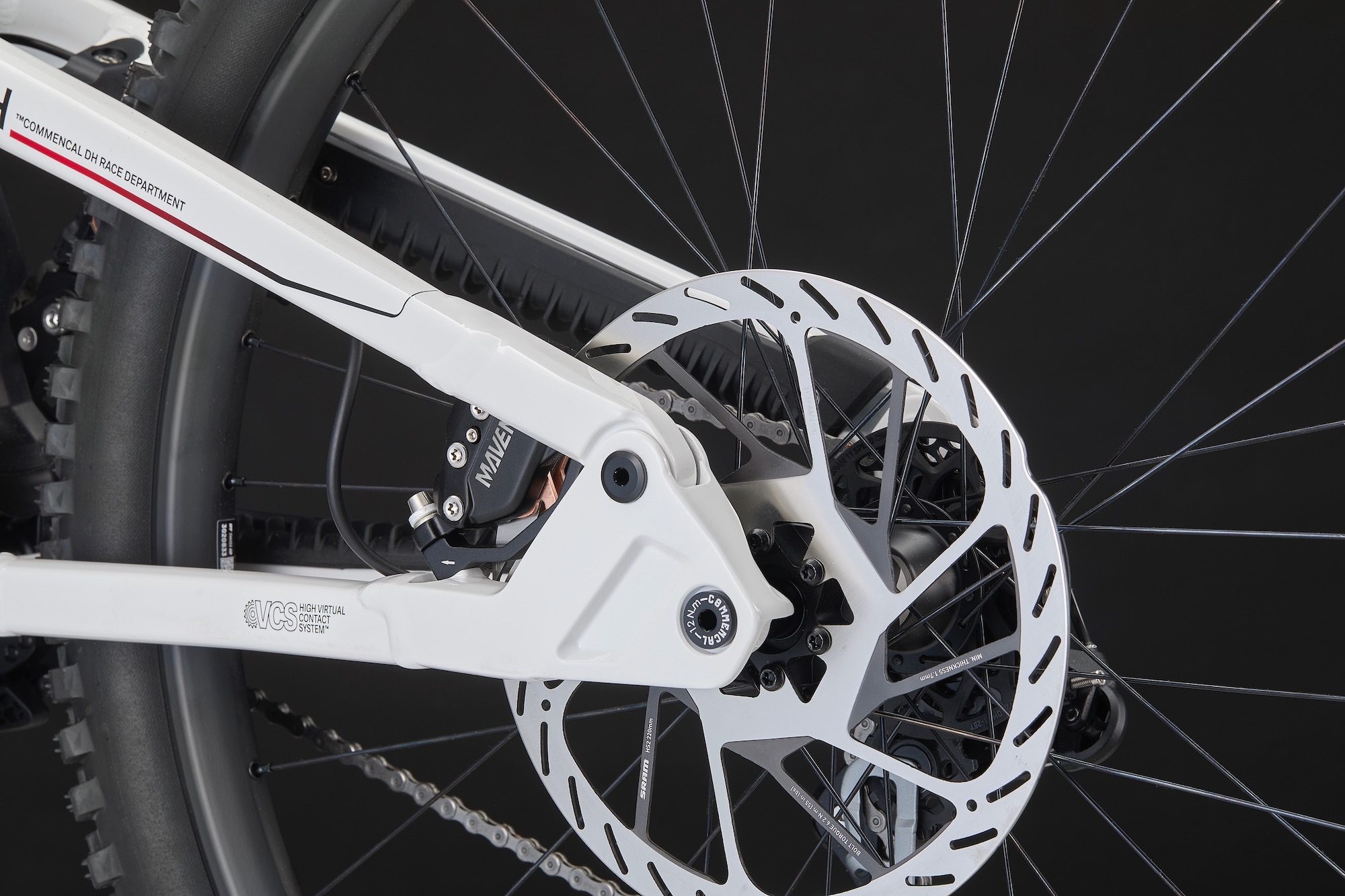 studio image showing the revised brake caliper location on the Supreme DH V5.2