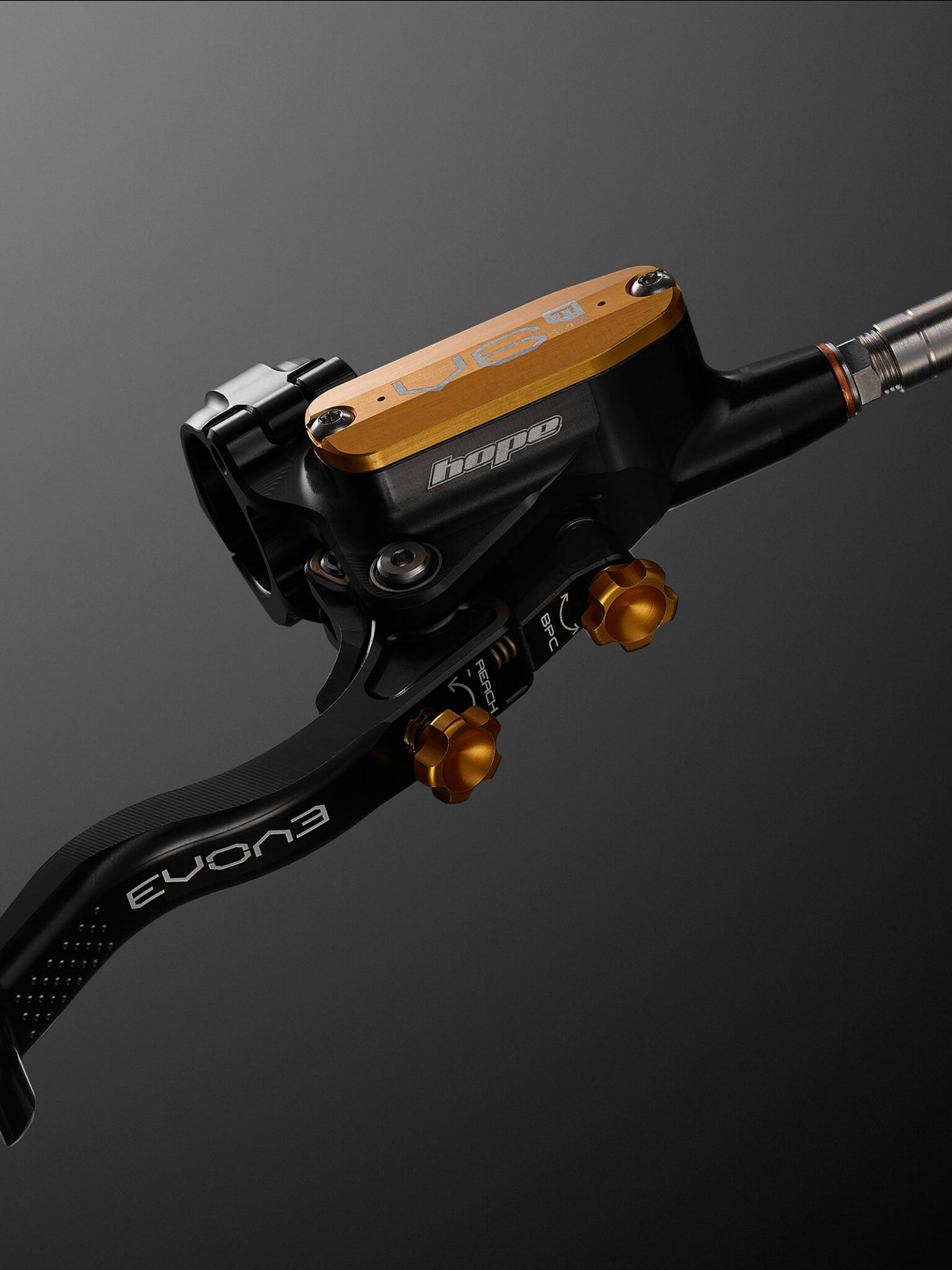 nærbillede detaljeret visning af håb evo v6ti mono edition mountainbike bremsegreb.