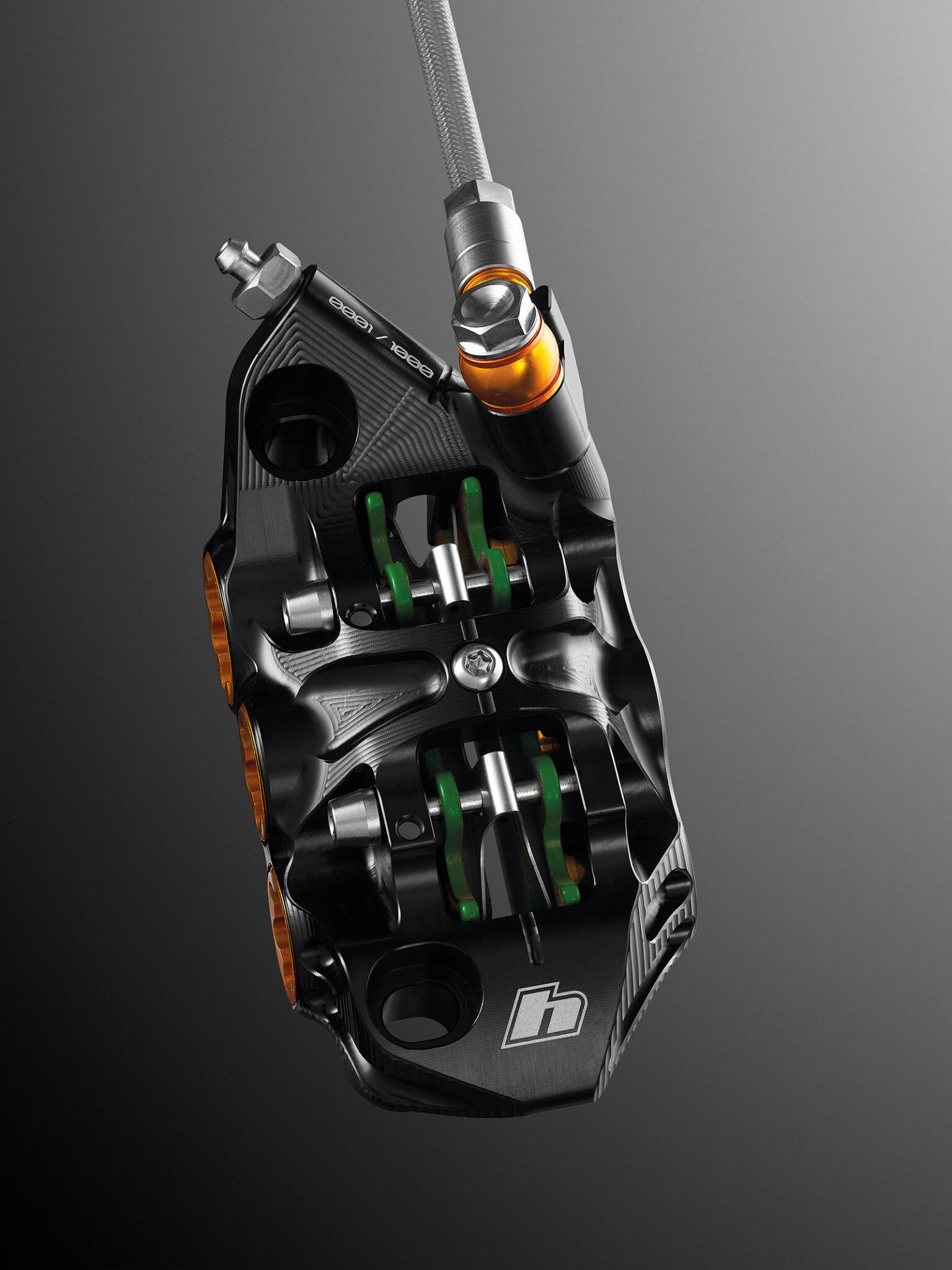 nærbillede detaljeret visning af håb evo v6ti mono edition mountainbike bremsekalipre.