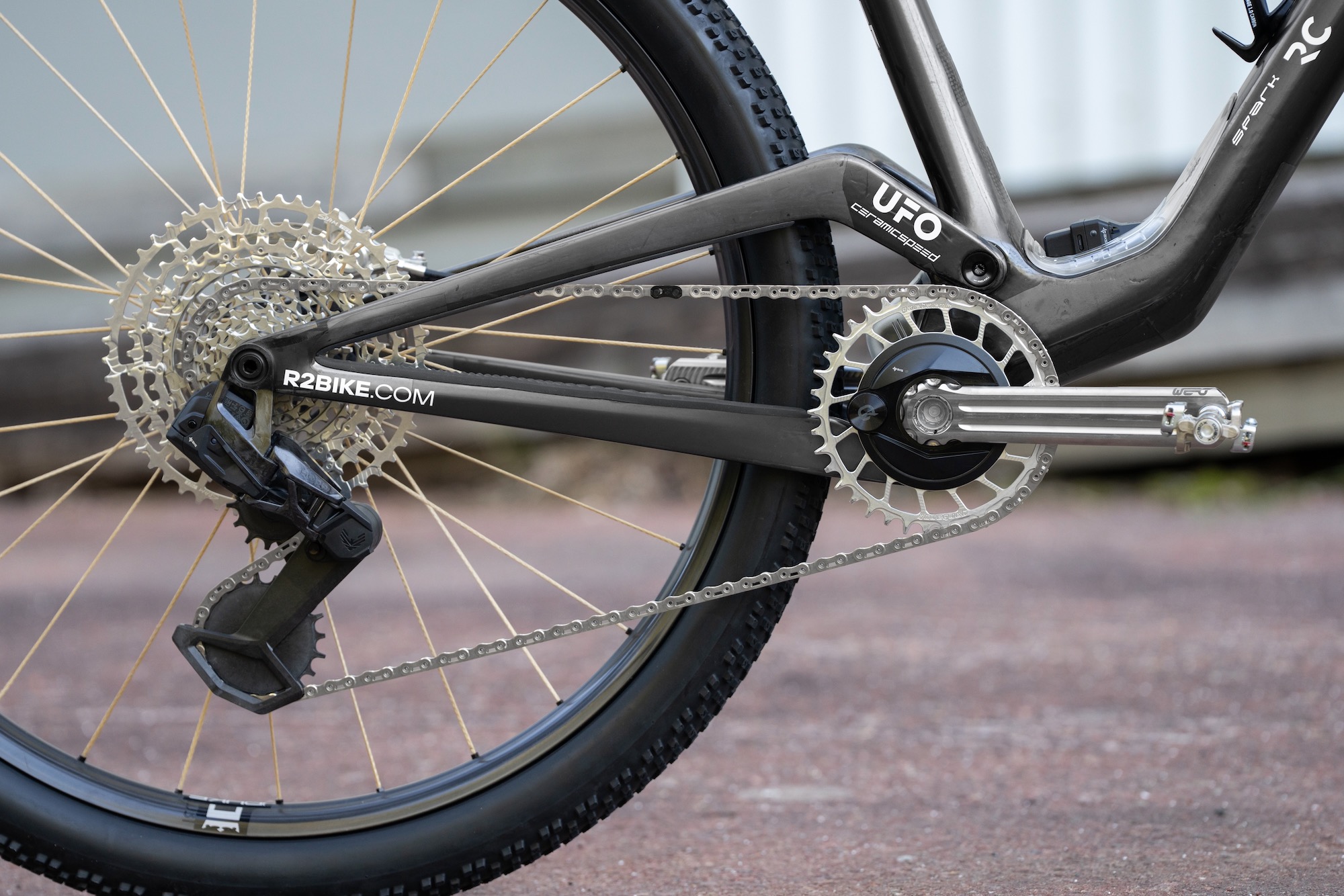 The drivetrain on Dangerholm's custom Scott Spark RC build.