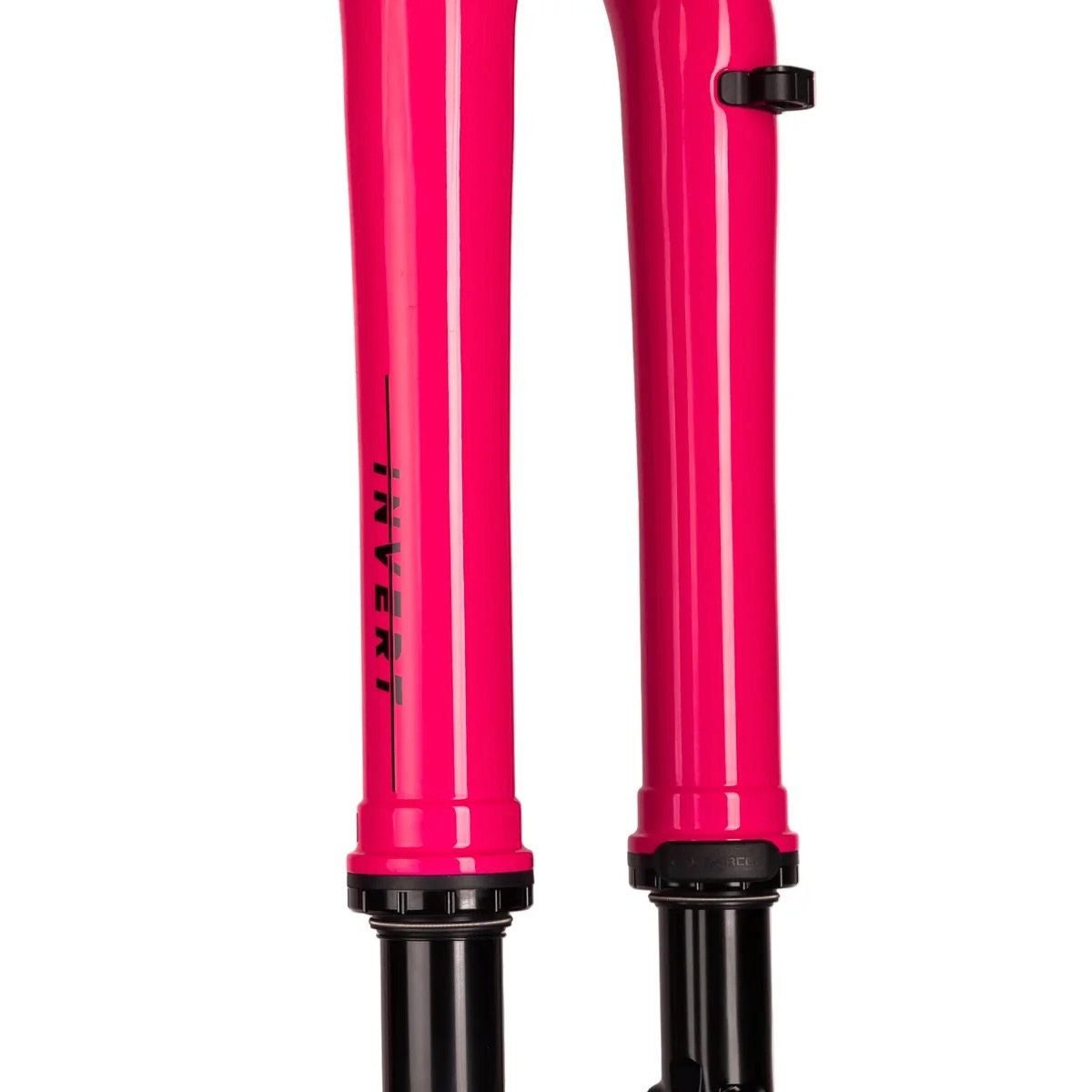 studio image of the pink fork legs on the Cane Creek Invert Flamingo