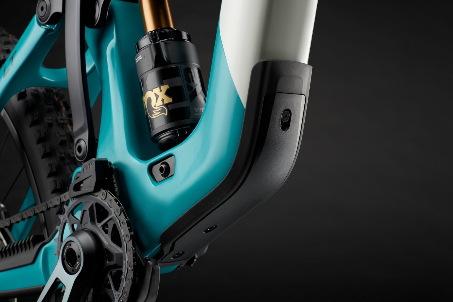 studio image showing the downtube protector on the Yeti LT
