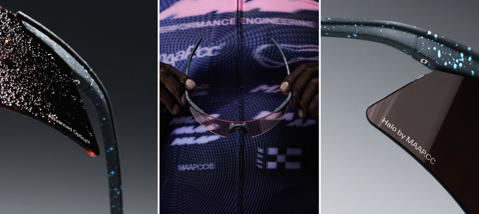 composite image with three photos of the MAAP Halo sunglasses