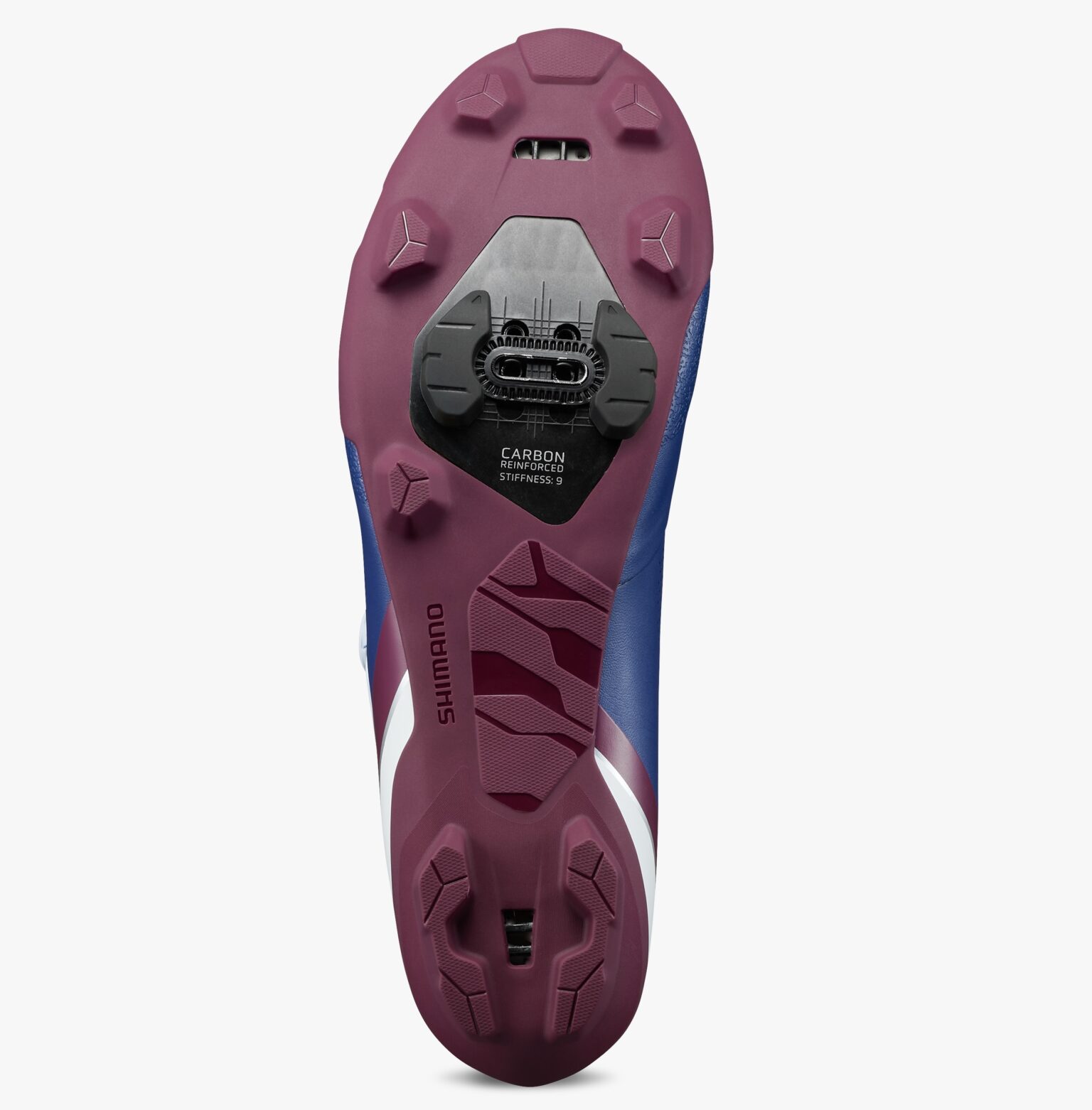 studio image of the sole of the Shimano RX710 gravel shoe in Navy