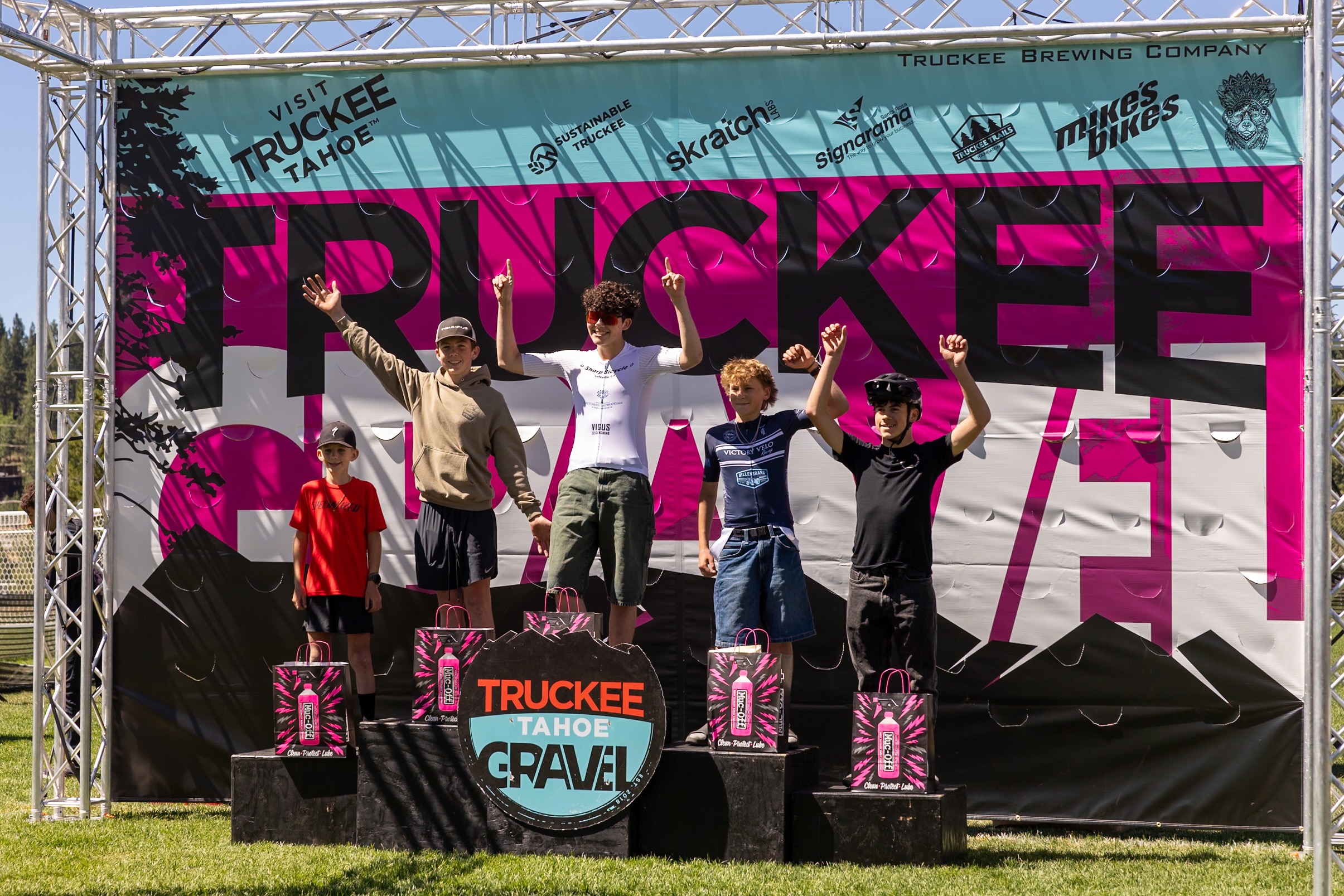 some of the junior racers on the podium at Truckee Gravel