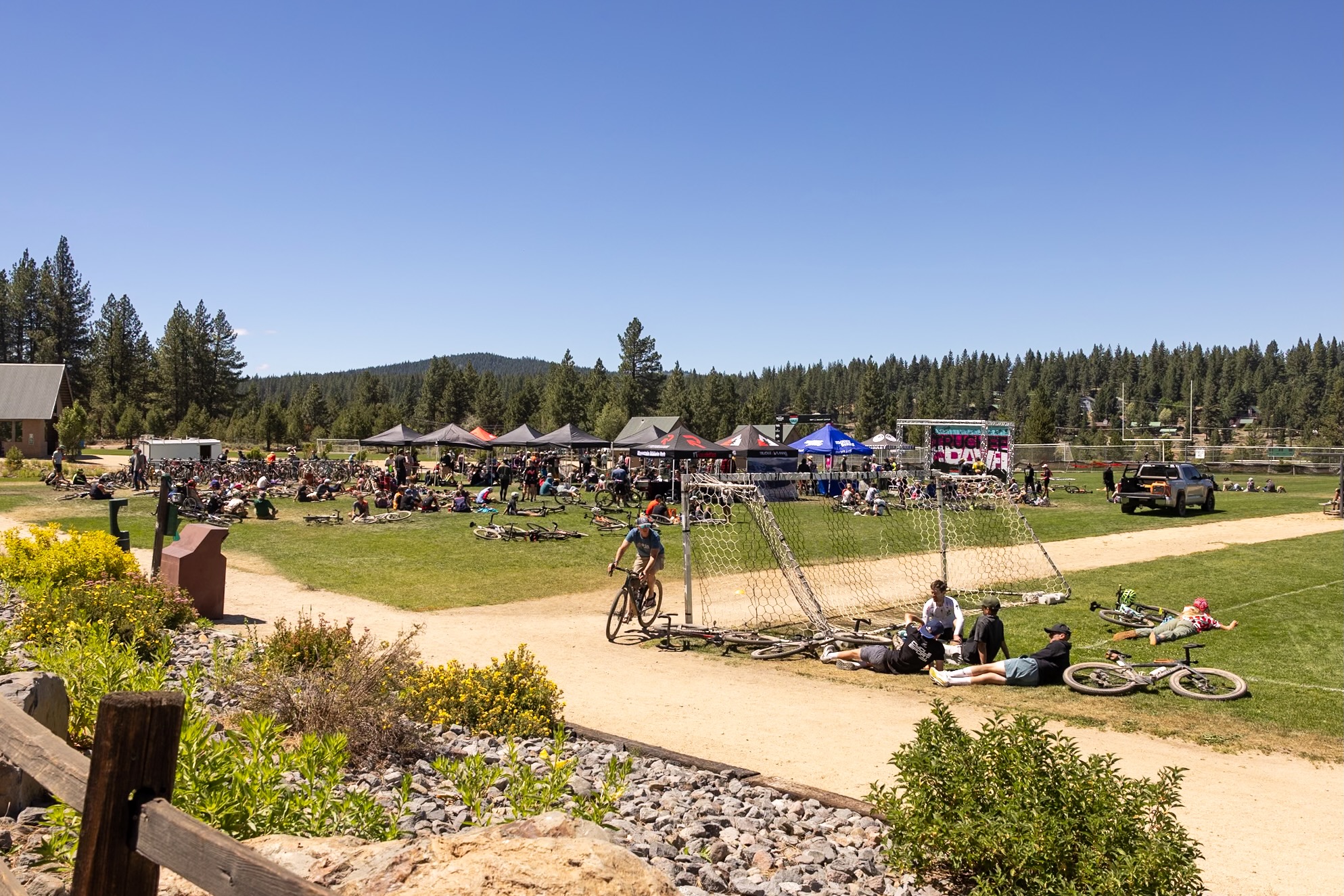 the finish line, podium, and expo at Truckee Gravel